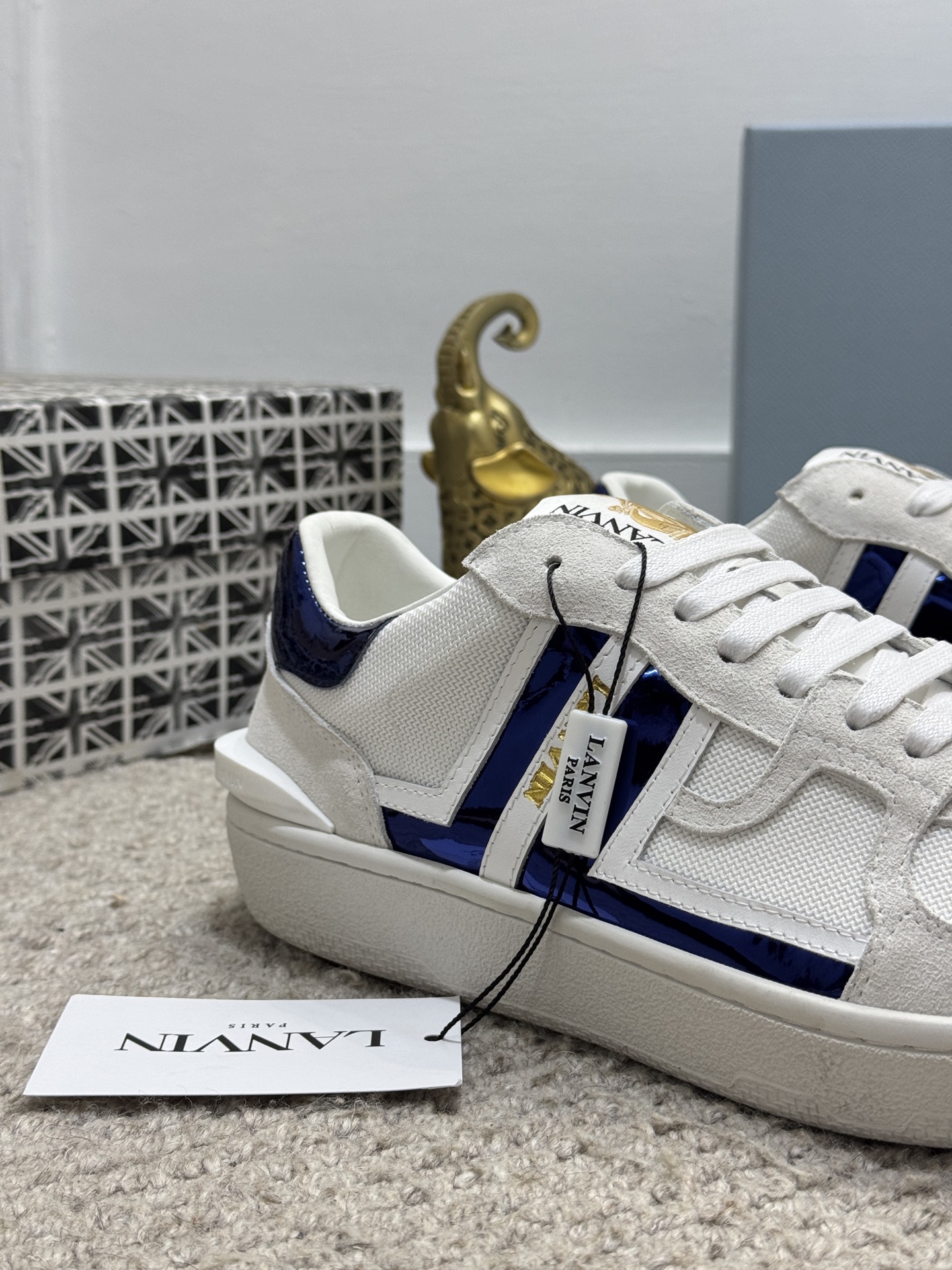Lanvin Lace-Up Retro Sneakers White Navy
