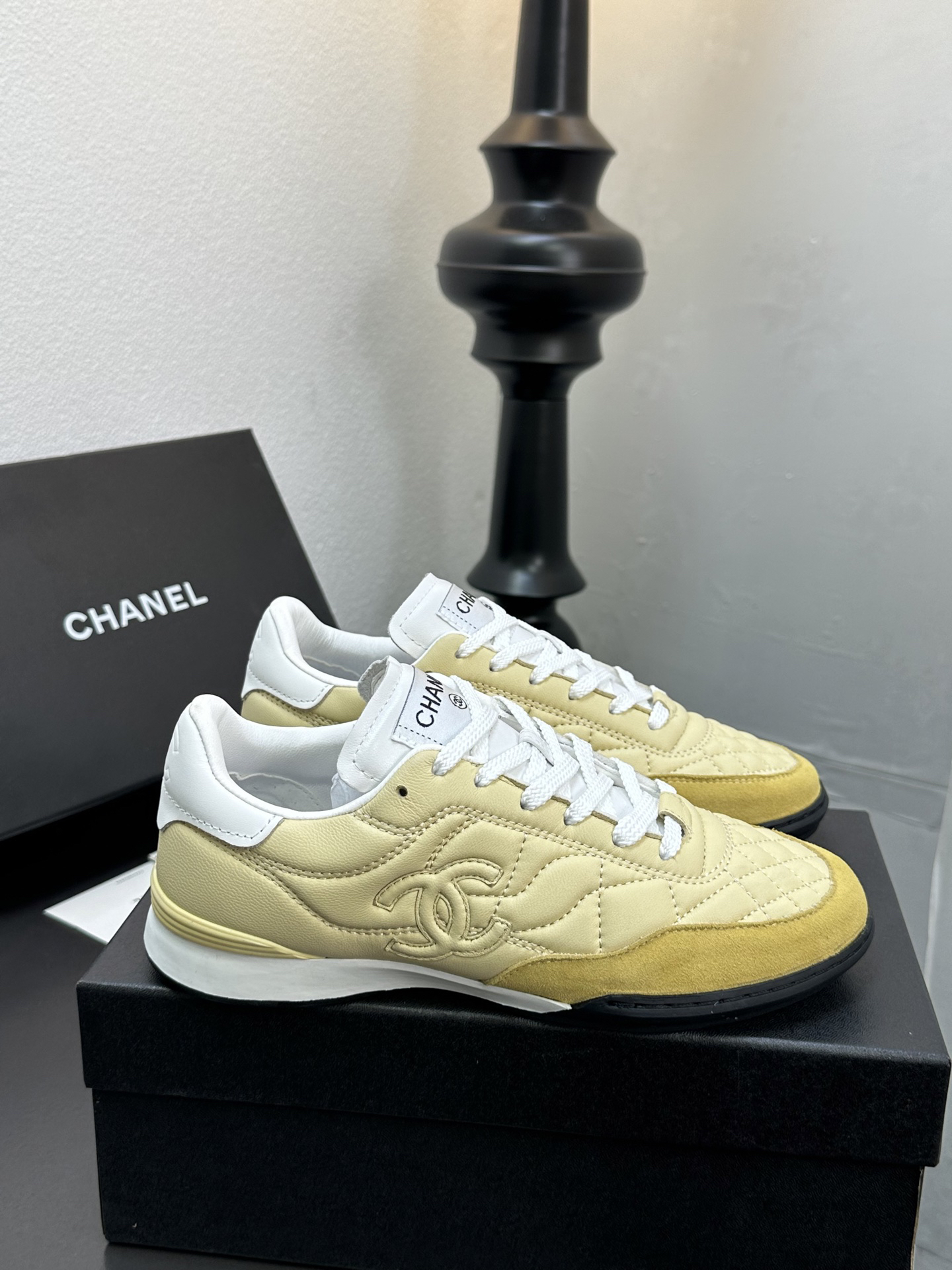 Chanel Quilted Leather Sneakers Beige