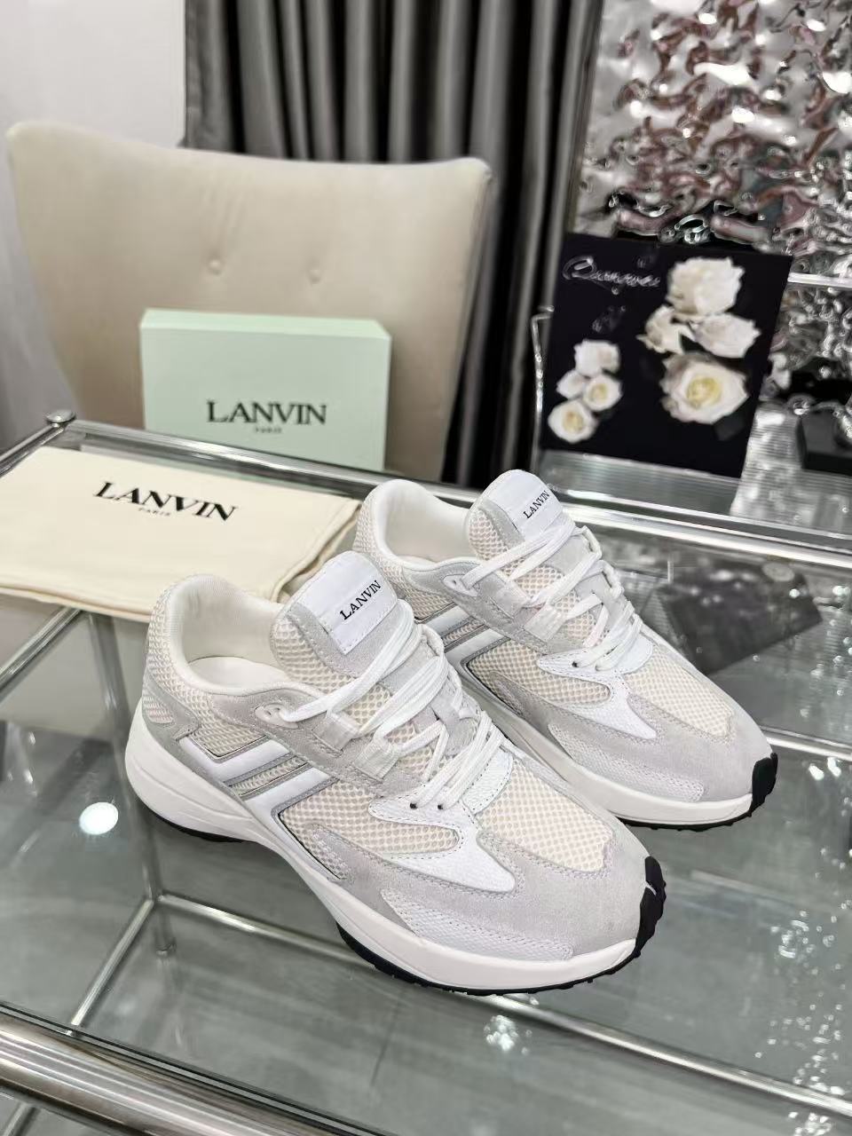 Lanvin Clay Mesh Runner Sneakers White