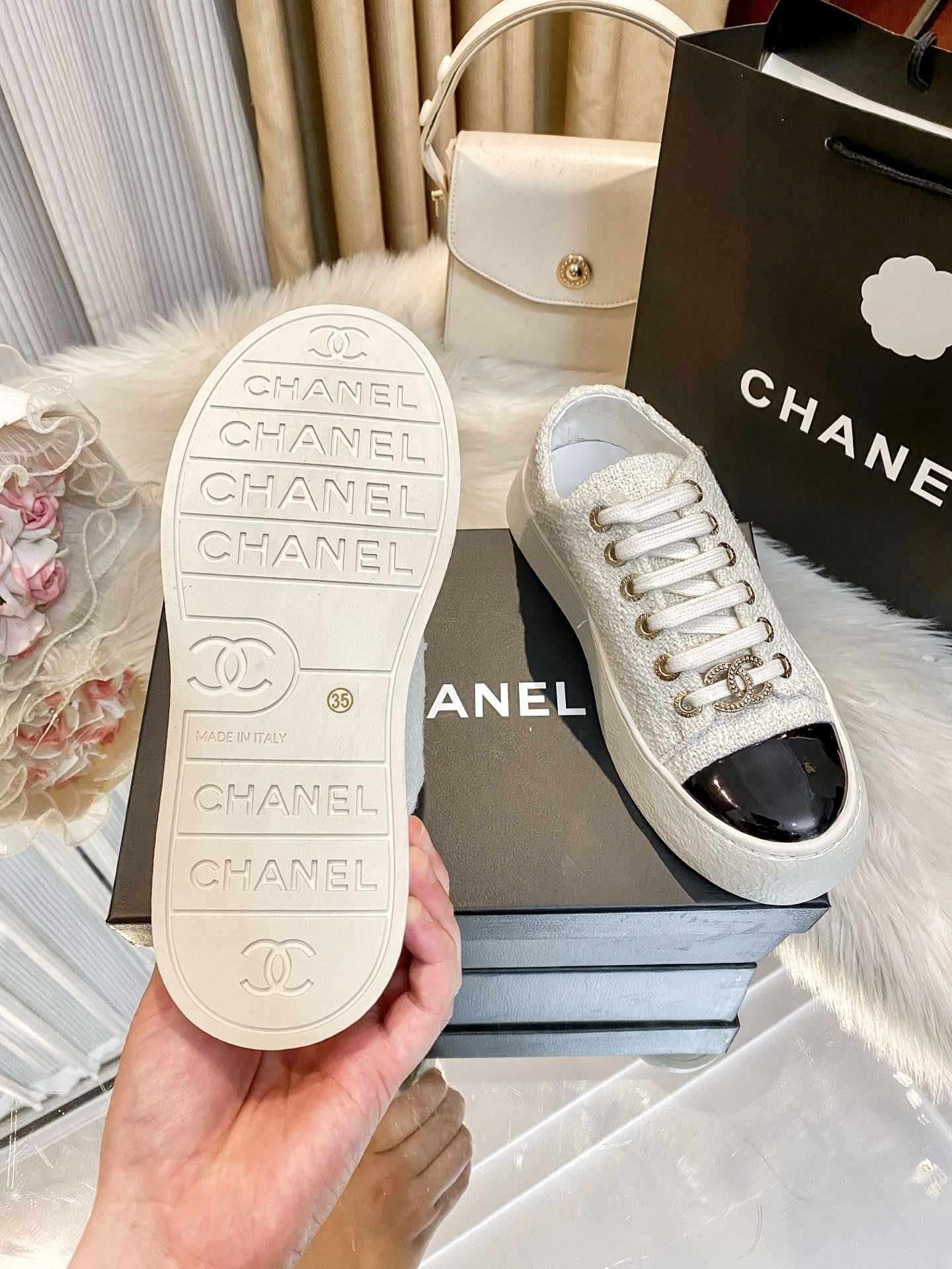 Chanel Tweed Platform Sneakers Black