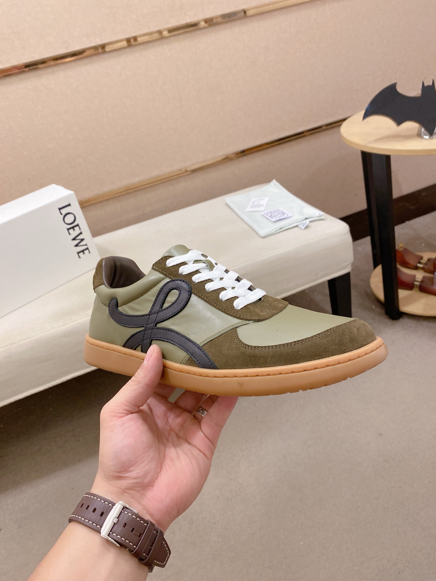 Loewe Leather Low-Top Trainers Green