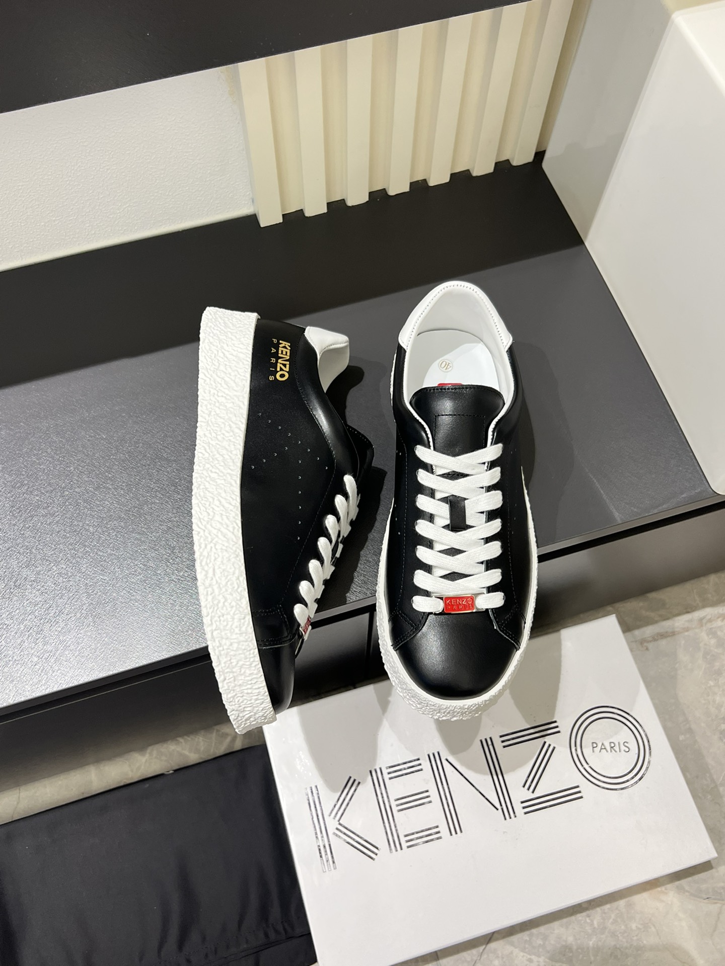 Kenzo Leather Low-Top Sneakers Black