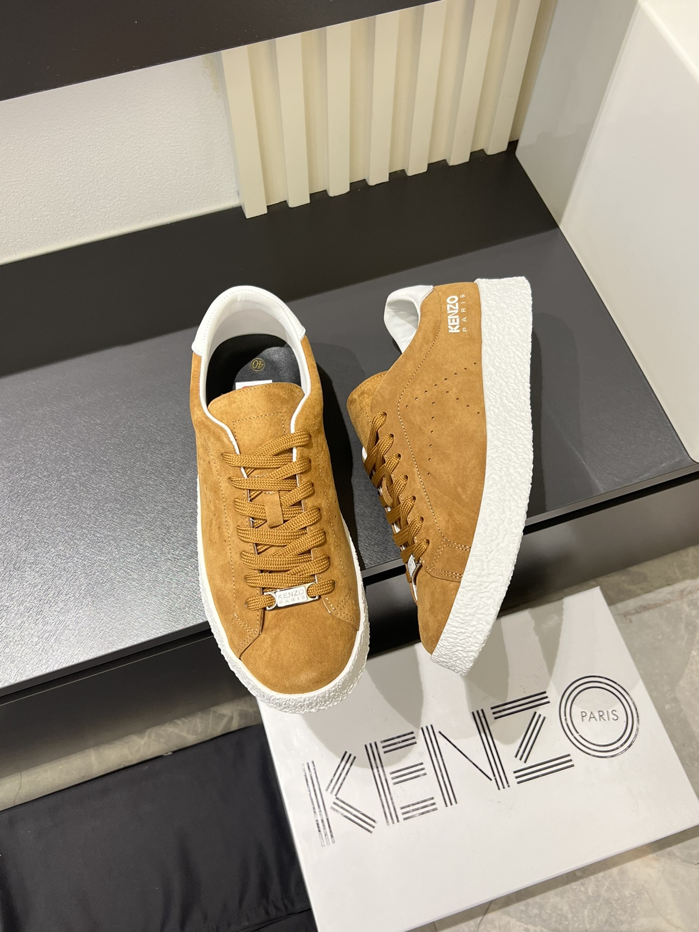 Kenzo Paris Suede Low-Top Sneakers Tan