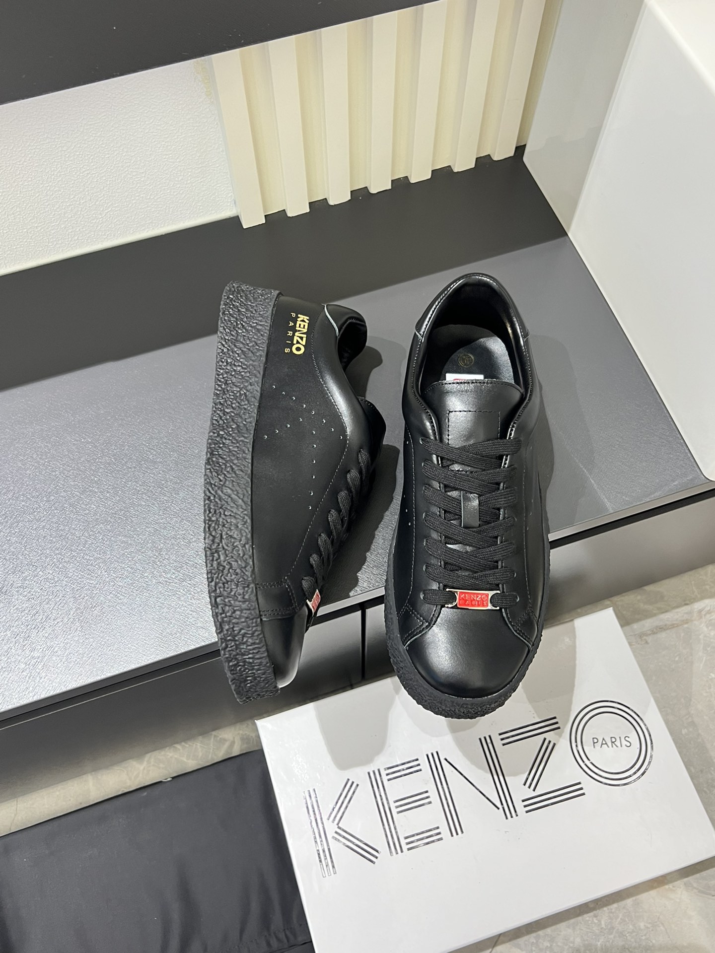 Kenzo Paris Laser Perforated Leather Sneakers Black