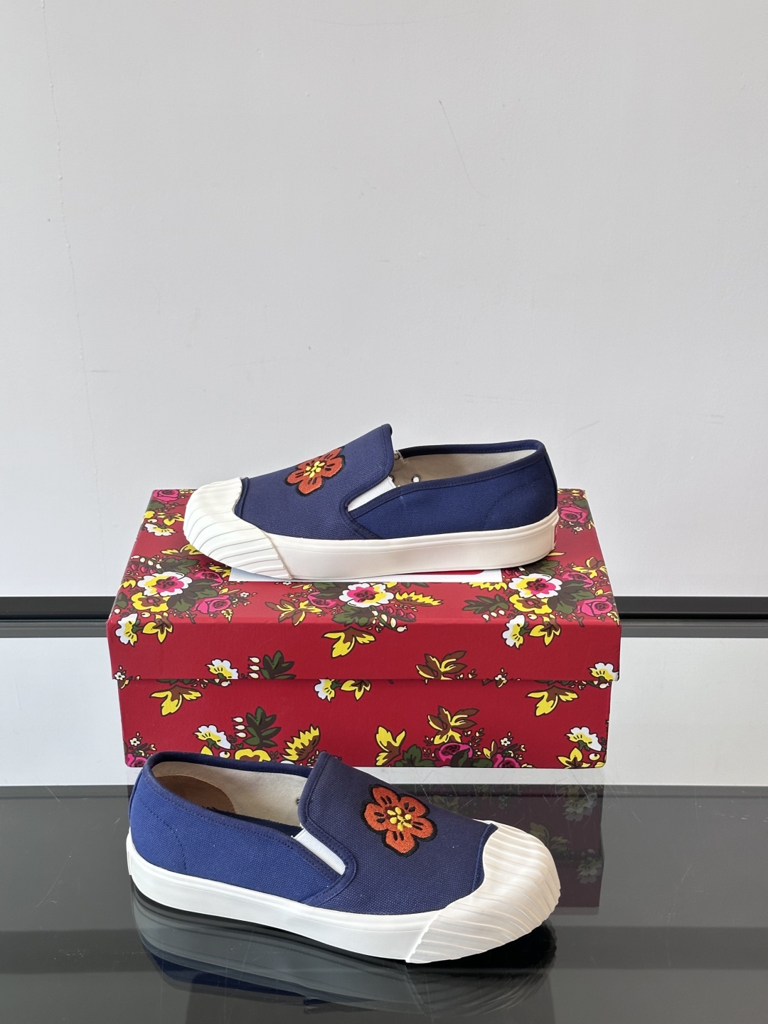 Kenzo Floral Slip-On Canvas Sneakers Navy
