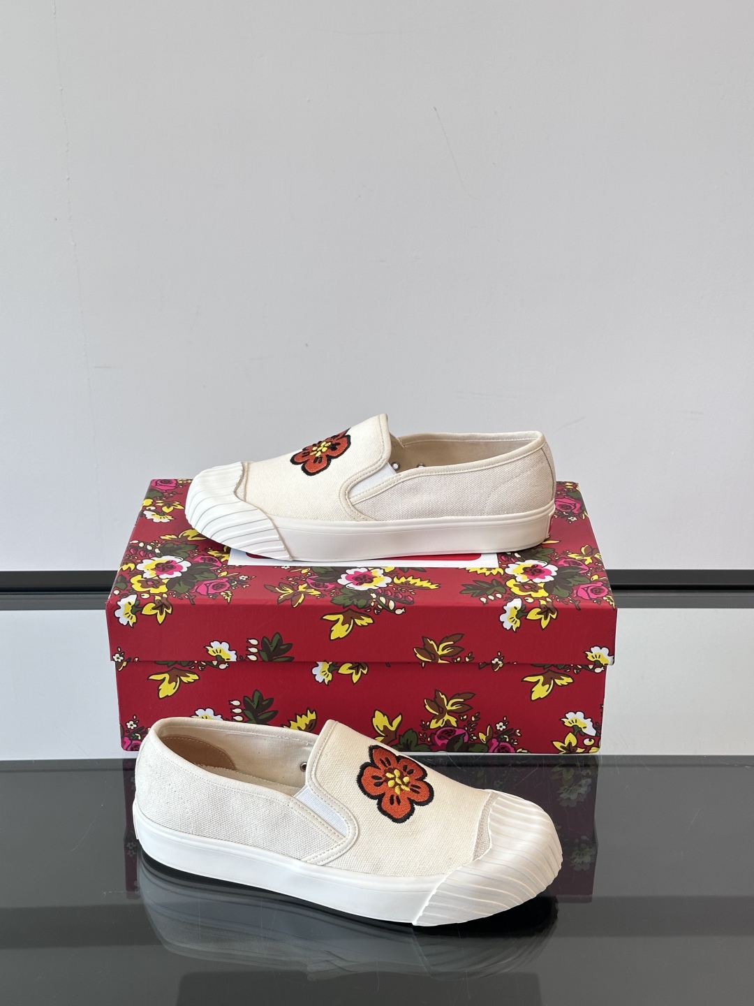 Kenzo Floral Canvas Slip-Ons Off-White