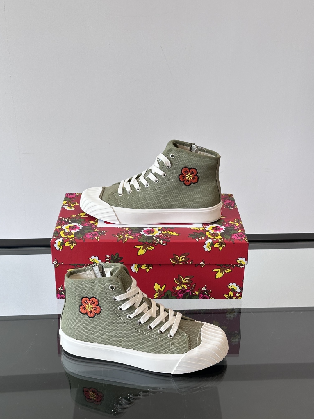 Kenzo Tiger Canvas High-Top Sneakers Olive
