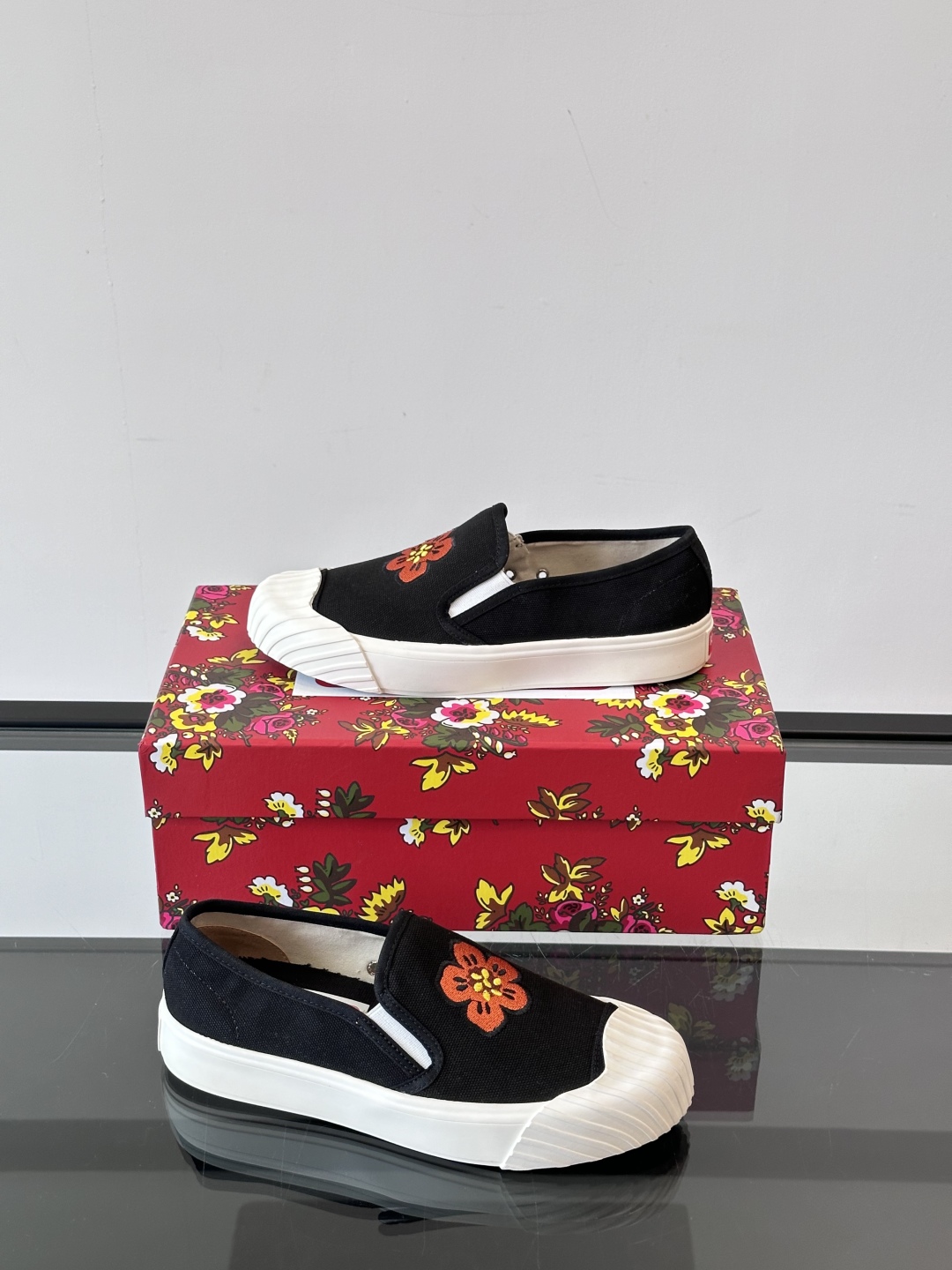 Kenzo Floral Canvas Slip-On Sneakers Black