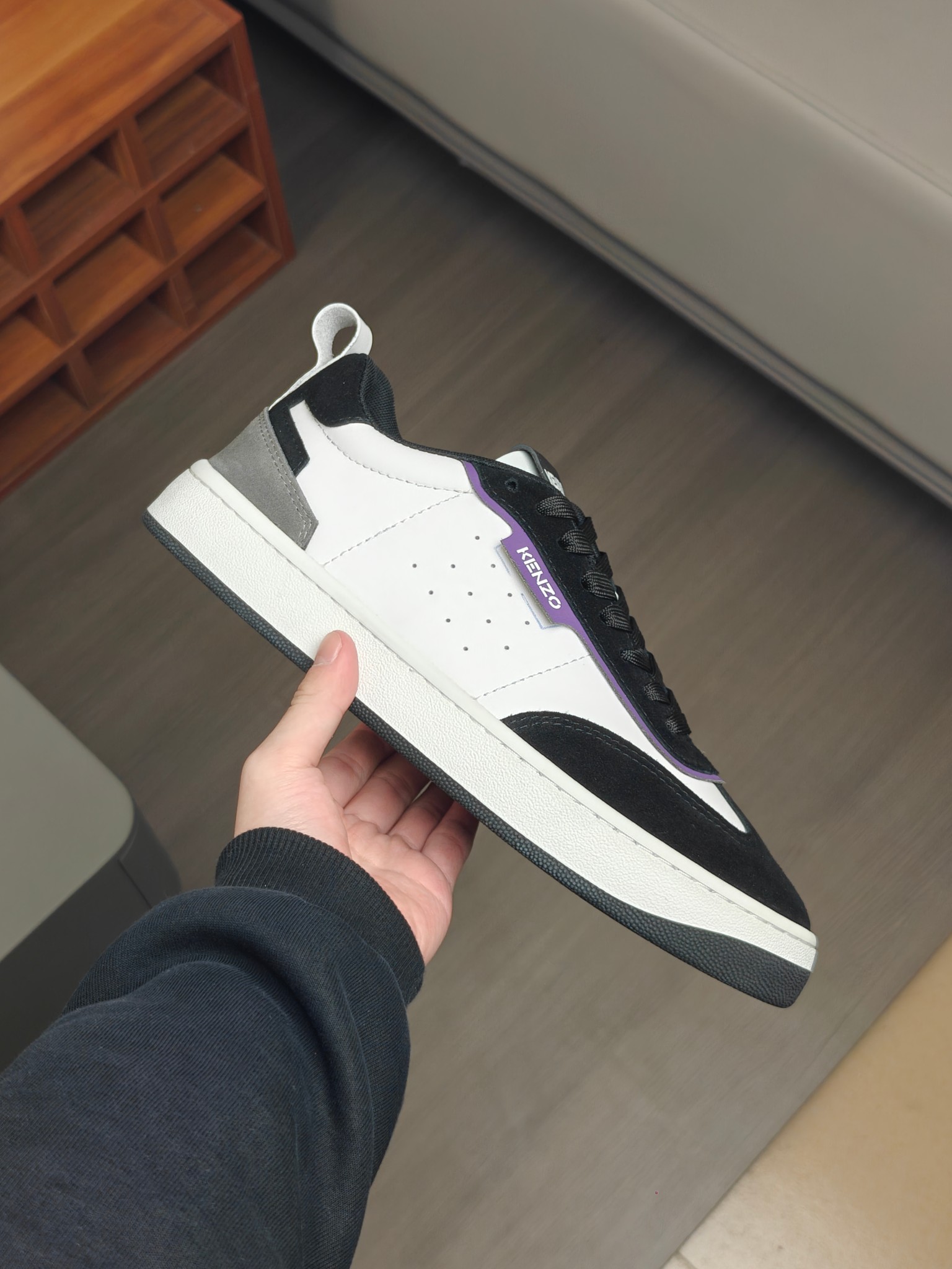 KENZO Men's Leather Sneakers Black/White/Purple