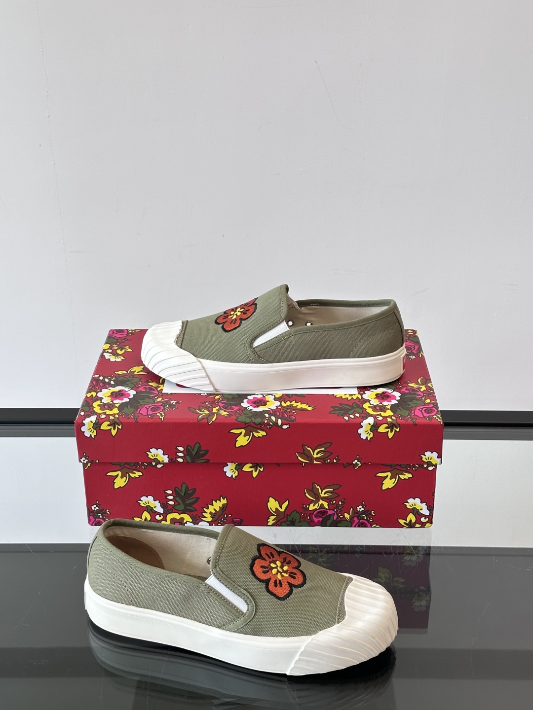 Kenzo Floral Slip-On Canvas Sneakers Olive