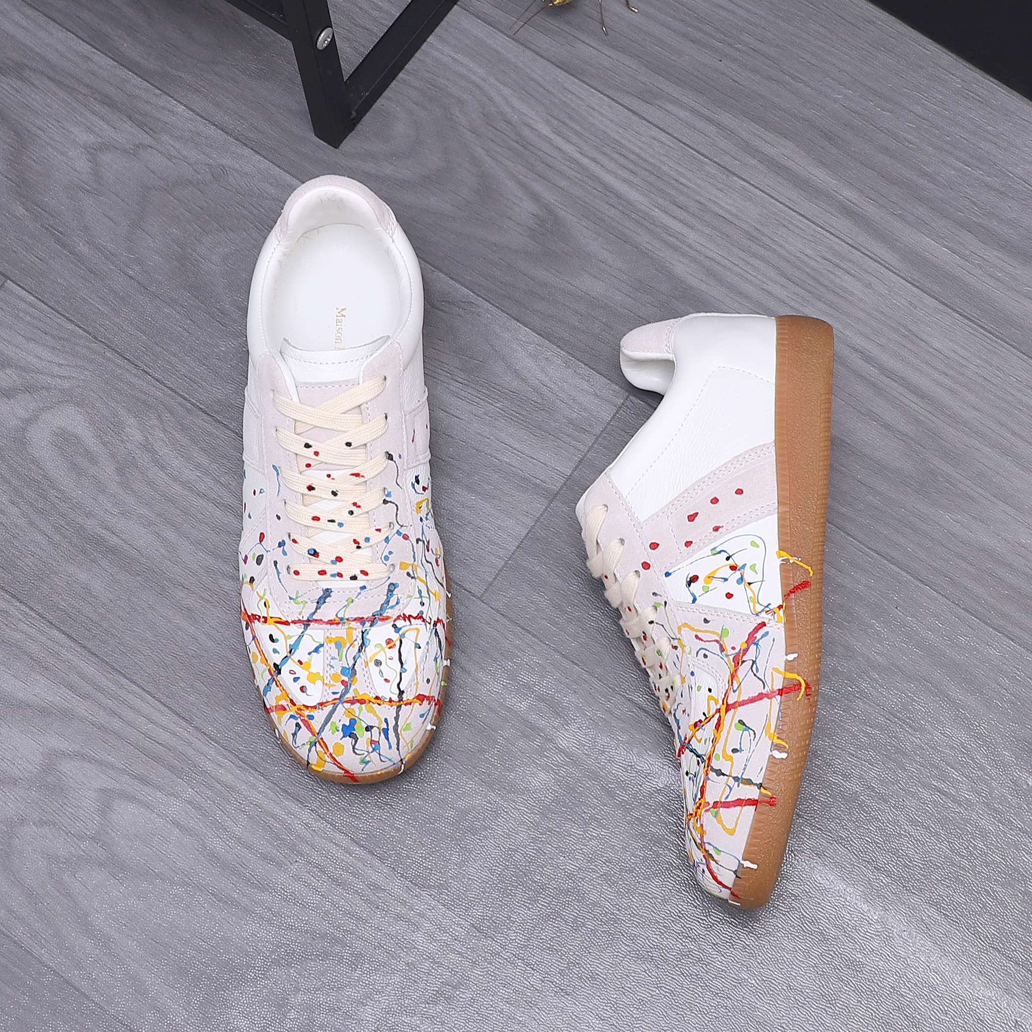 Maison Margiela Paint-Splatter Leather Sneakers Multicolor