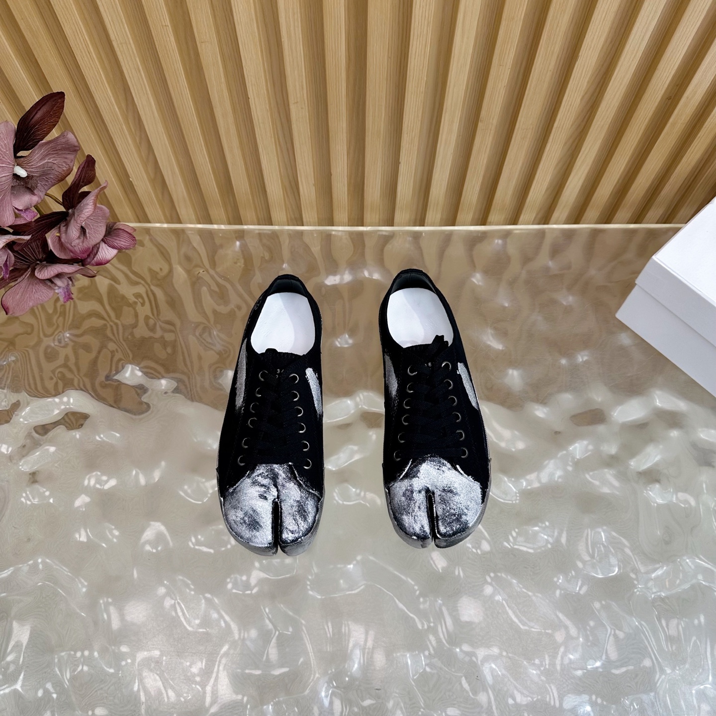 Maison Margiela MM6 Tabi Canvas Sneakers Black/Silver