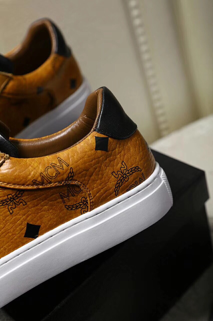 MCM Leather Low-Top Sneakers Gold Hardware Brown
