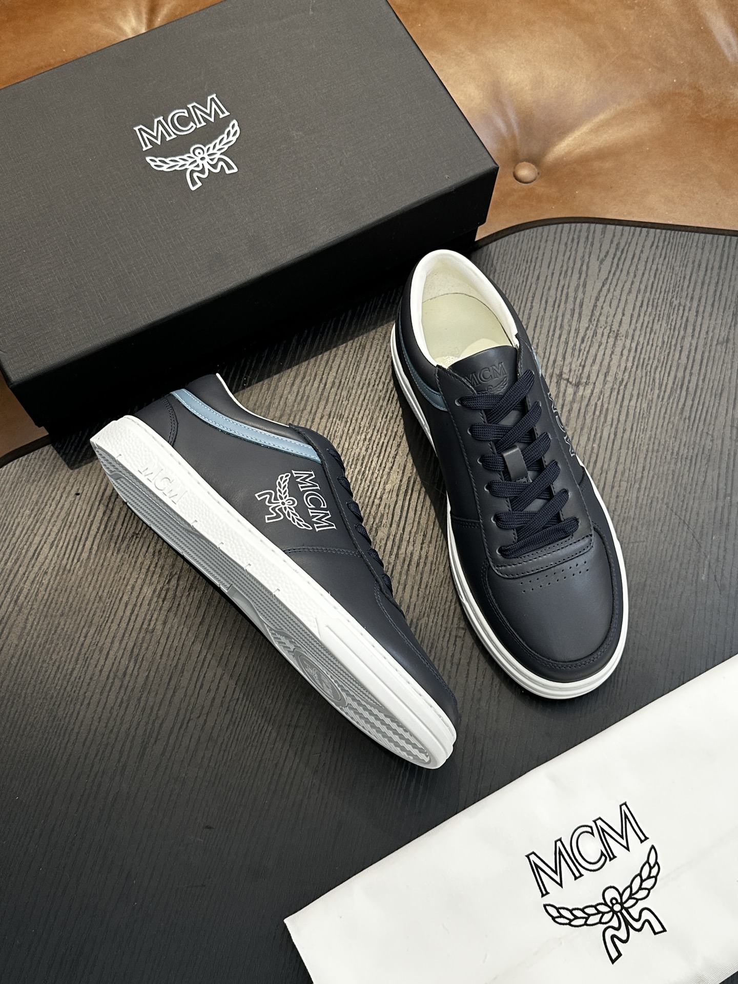 MCM Skystream Cubic Monogram Sneakers Navy