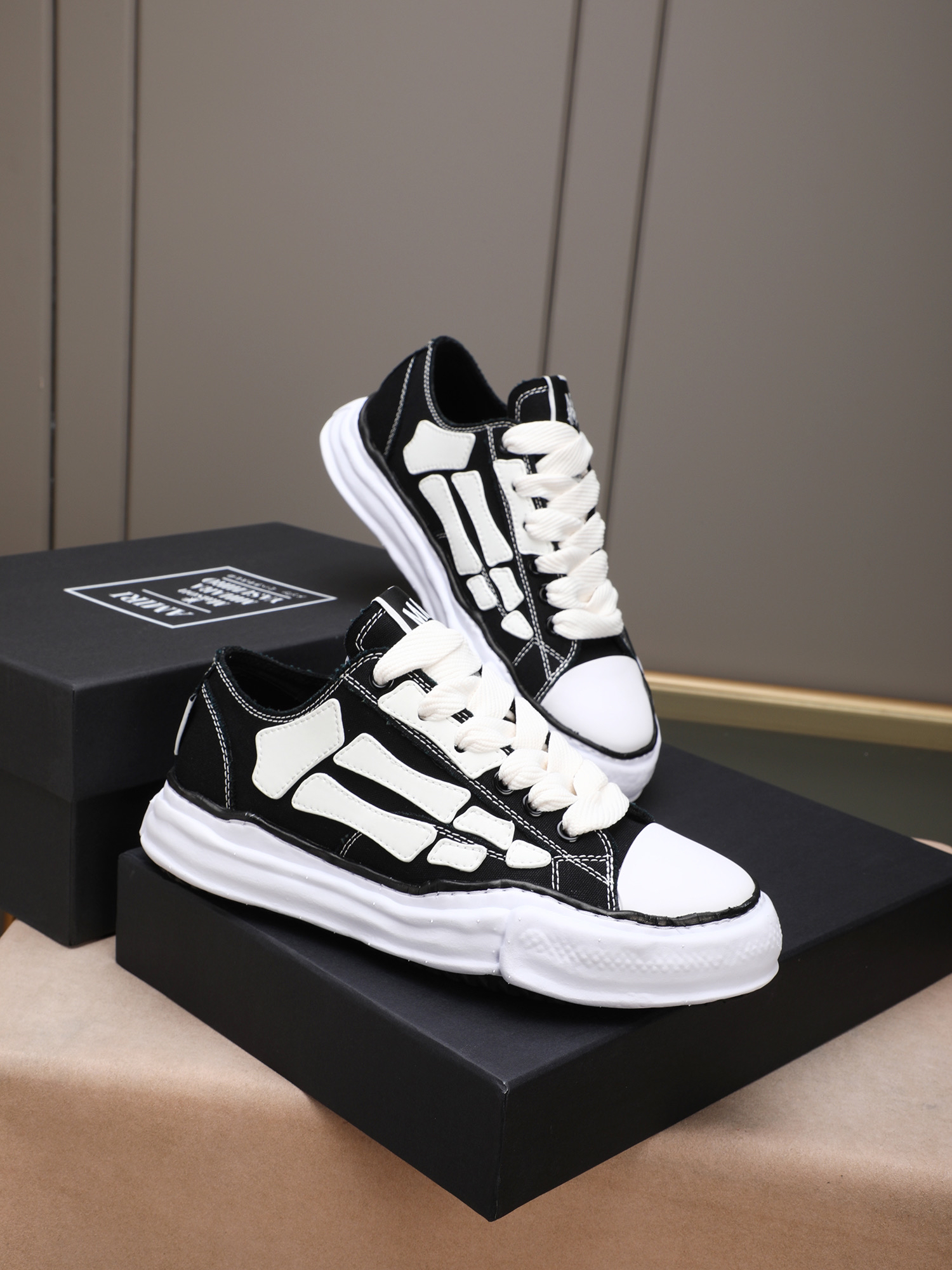 Maison Mihara Yasuhiro Bones Low-Top Sneakers Black/White