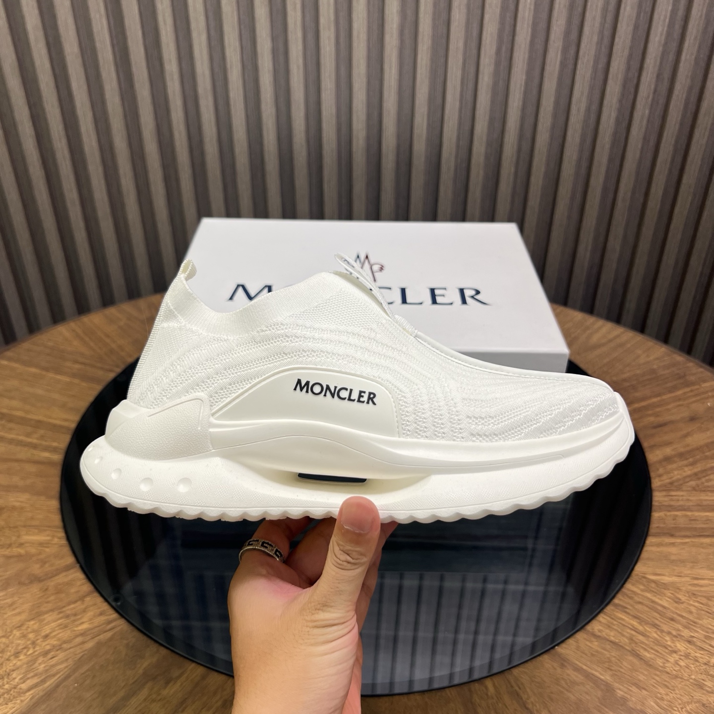 Moncler Knit Slip-On Sneakers White