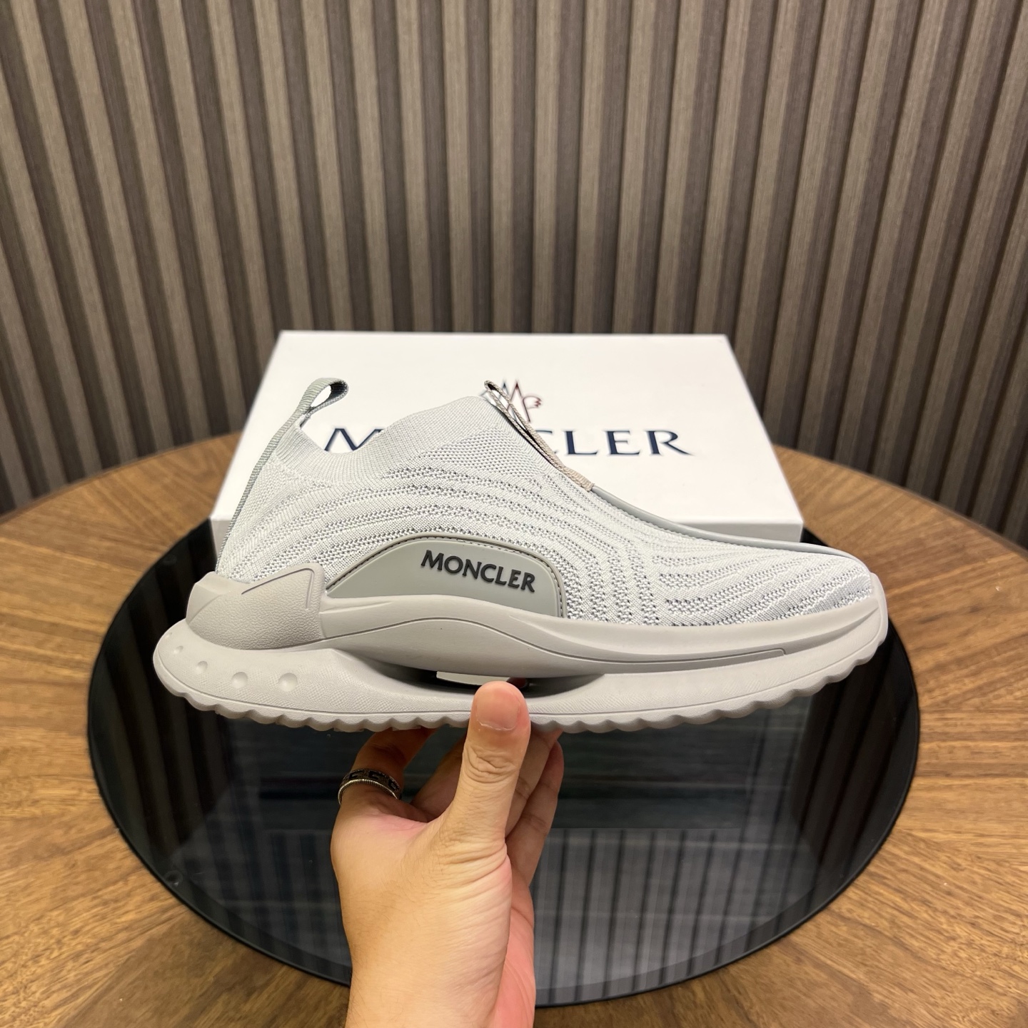 Moncler Knit Slip-On Sneakers White