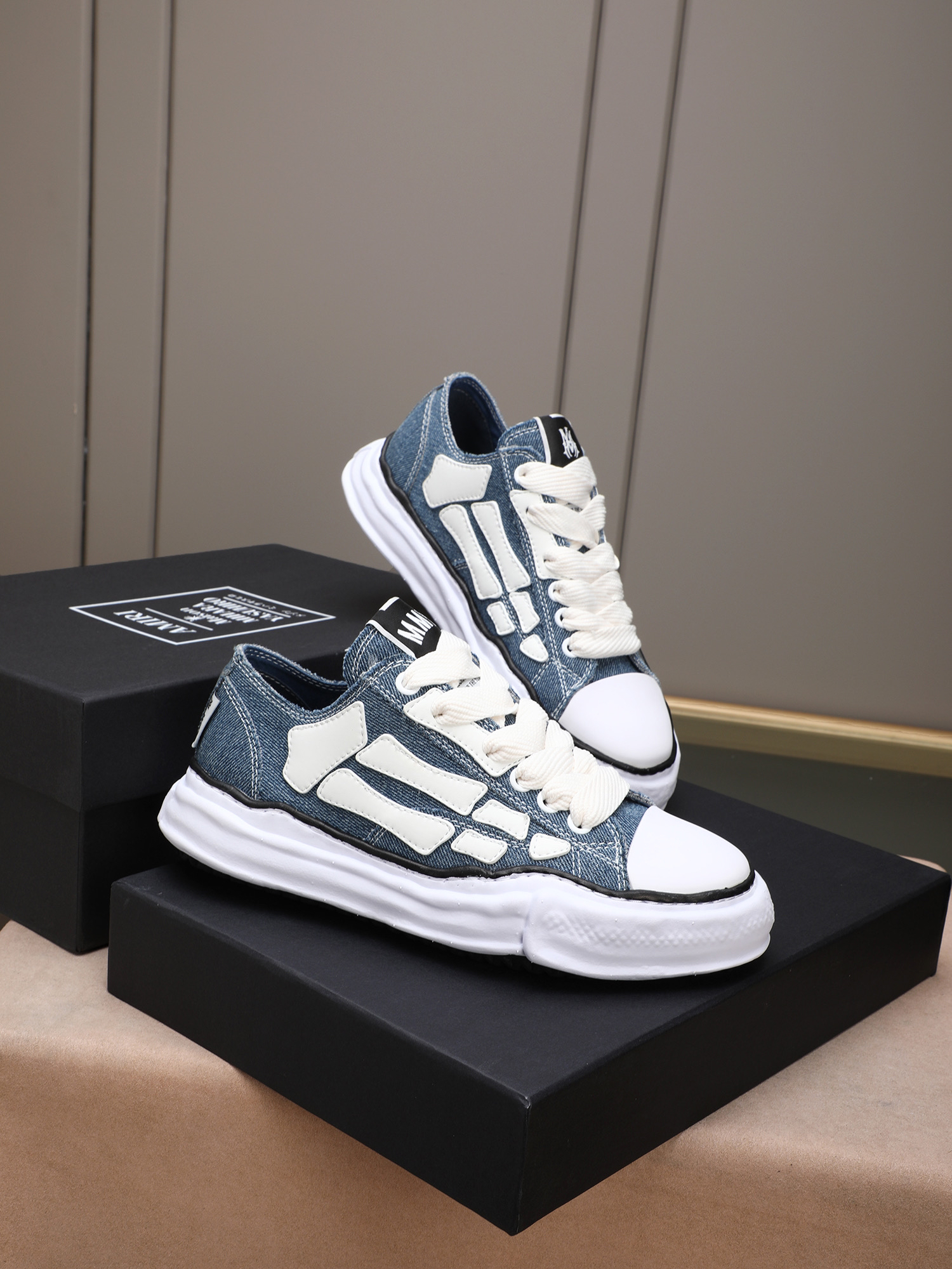 Maison Mihara Yasuhiro Bones Denim Sneakers Blue