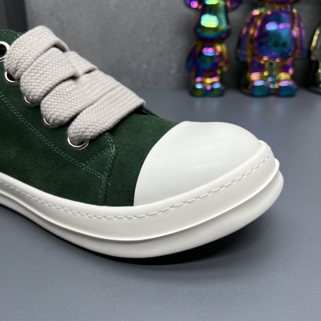 Rick Owens Minimalist Leather Low-Top Sneakers Green