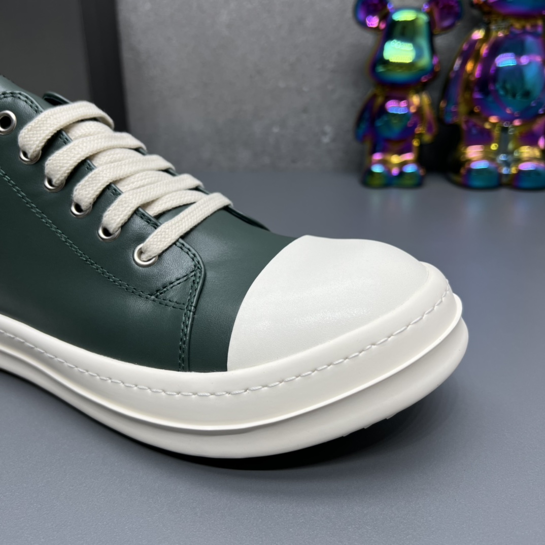 Rick Owens Leather Low-Top Sneakers Green