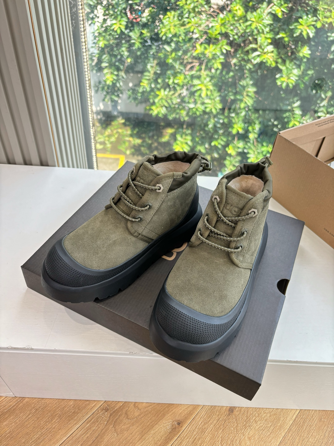 UGG Suede Wool-Lined Platform Boots Olive