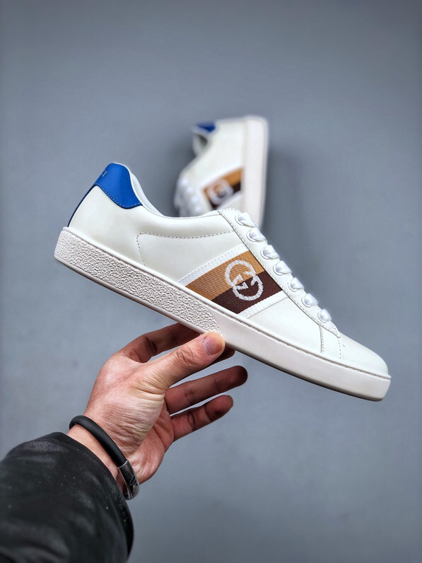 Gucci Ace Low-Top Leather Sneakers White/Blue