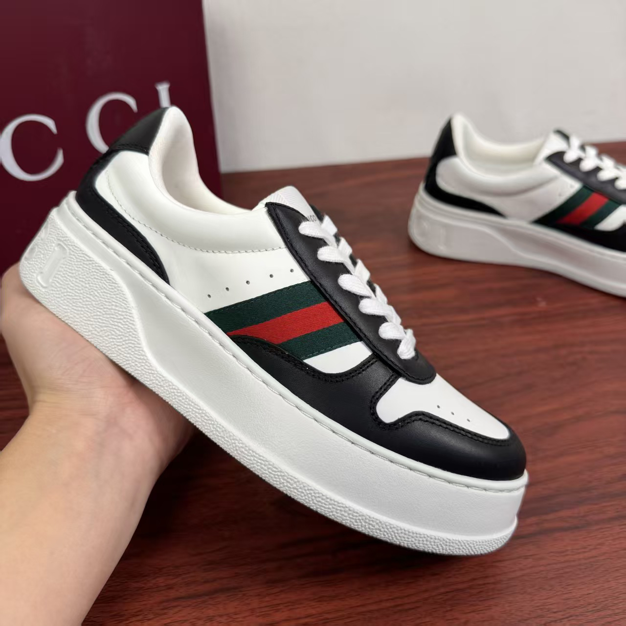 Gucci Web Stripe Platform Sneakers Black/White
