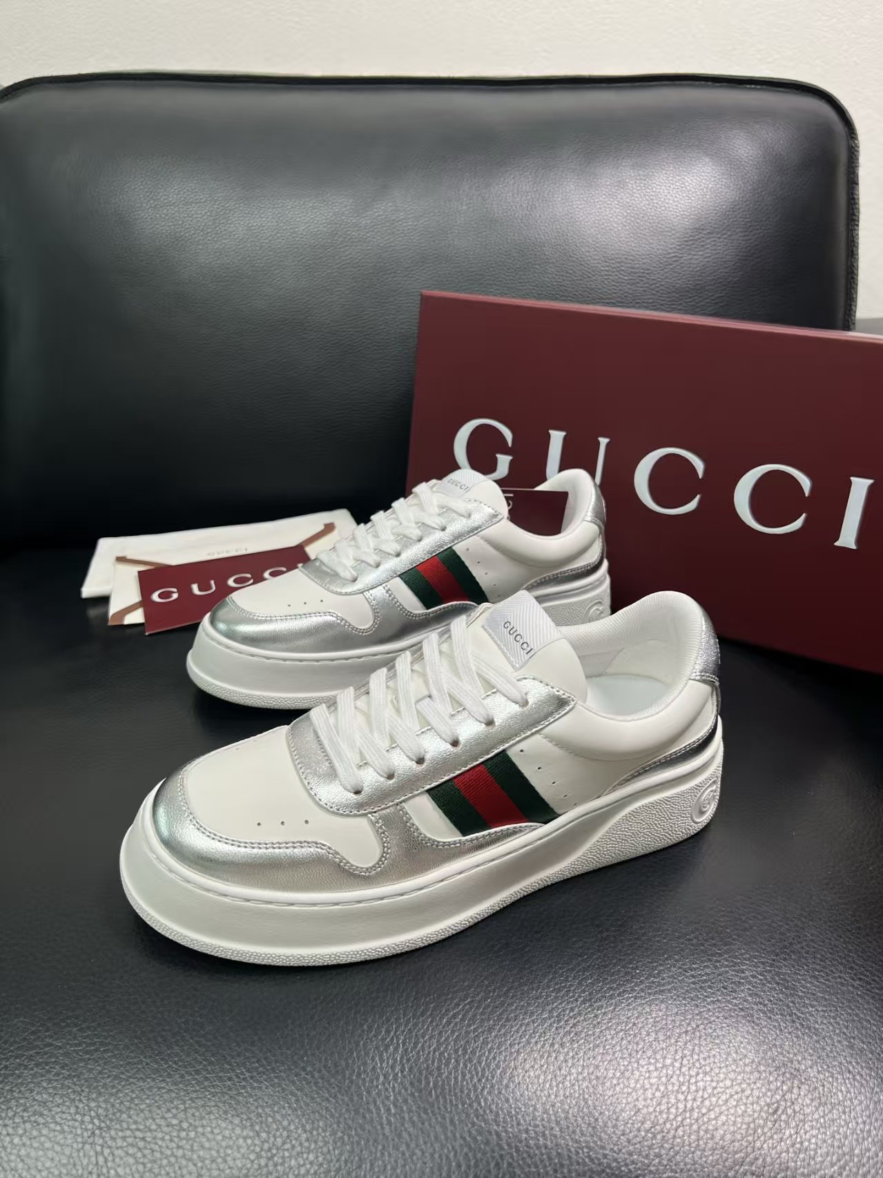 Gucci Platform Sneaker White Silver