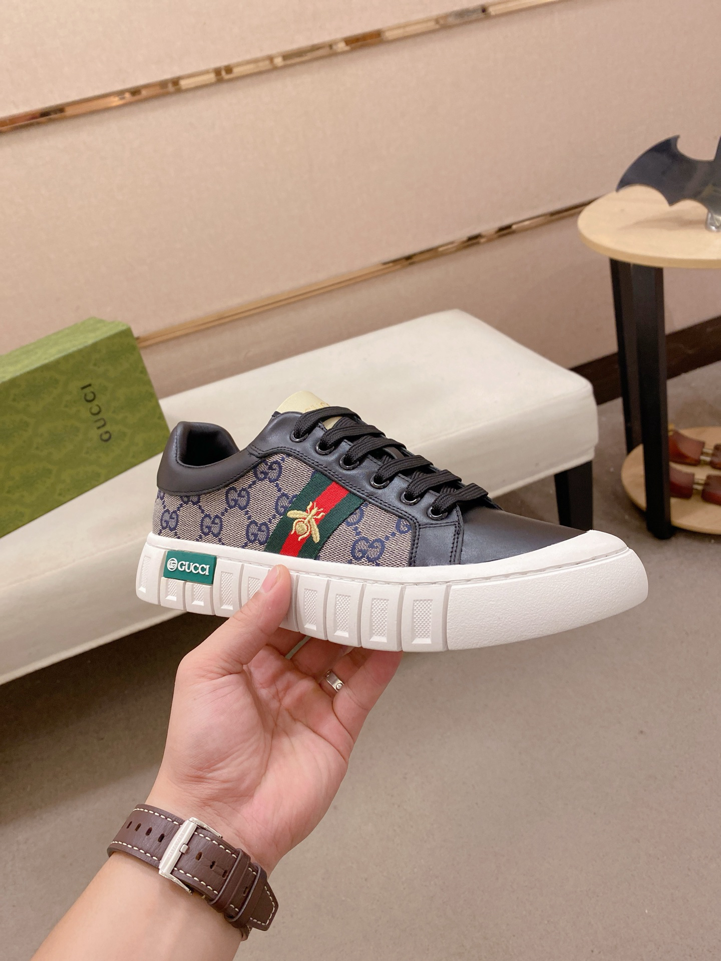 Gucci GG Web Bee Low-Top Sneakers Black