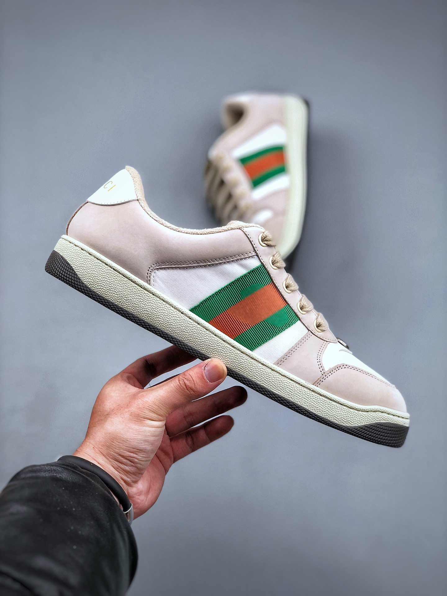 Gucci Distressed Screener Sneaker Beige