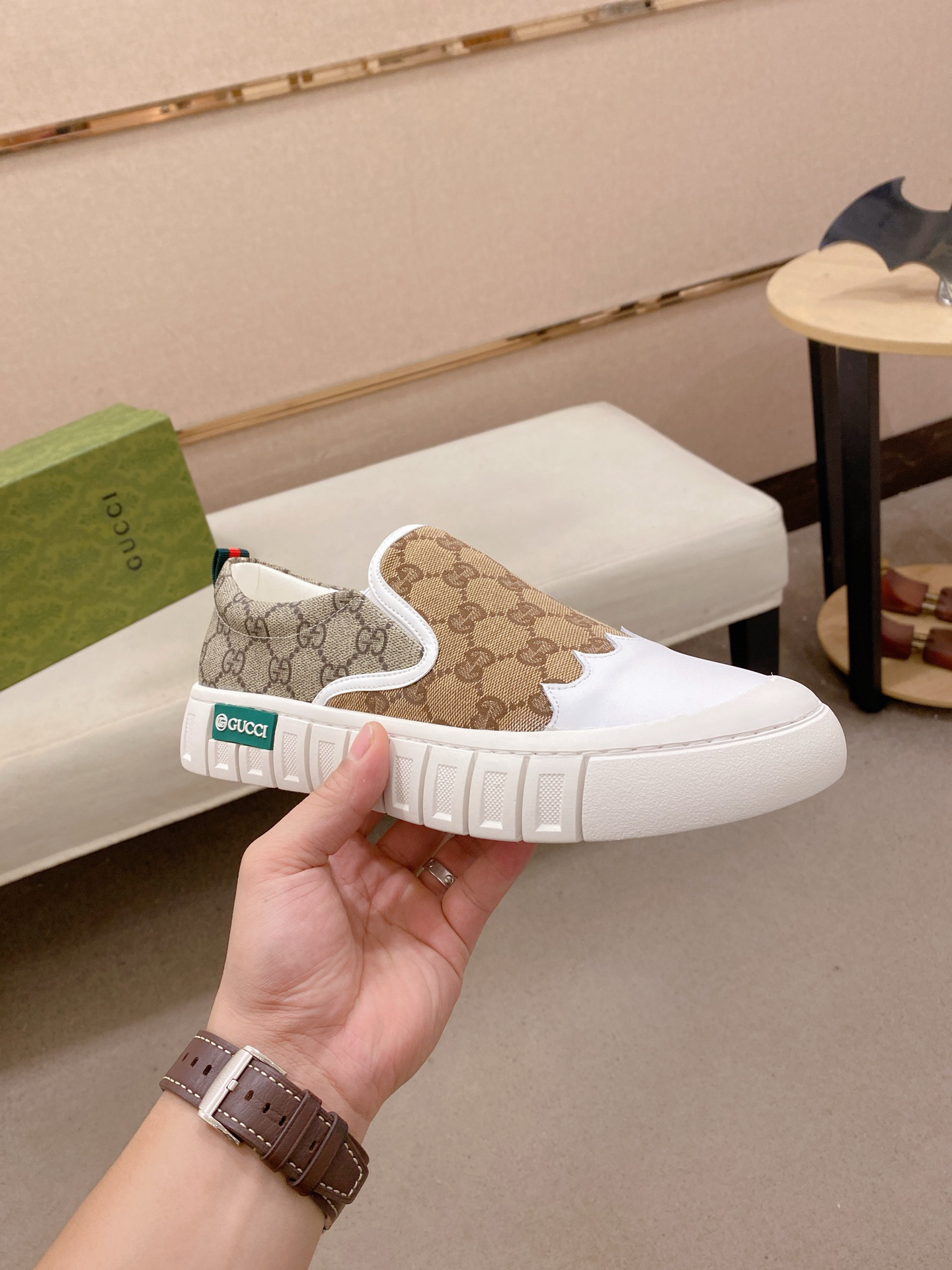 Gucci GG Slip-On Sneakers Khaki