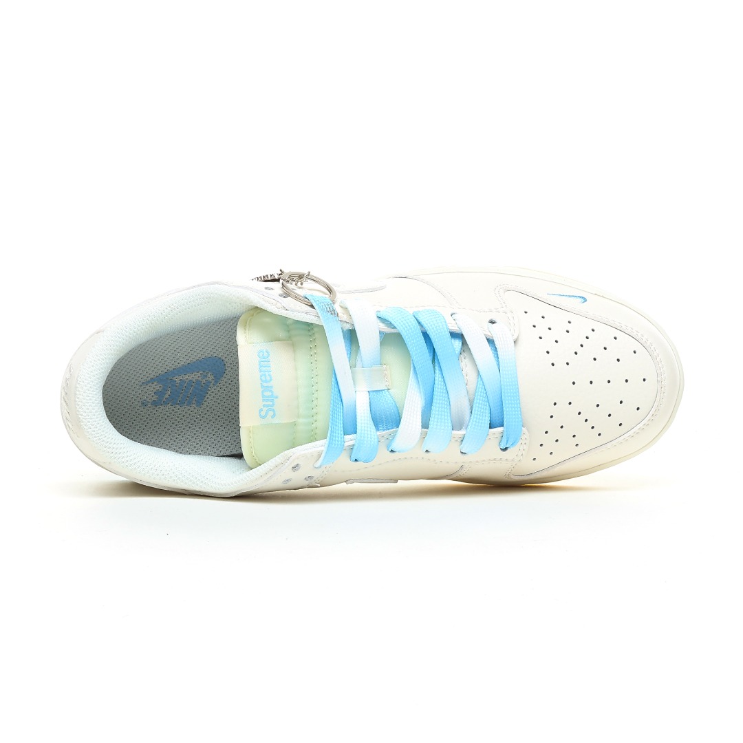 Nike SB Dunk Low Supreme Collab White Blue Sneakers, White/Blue