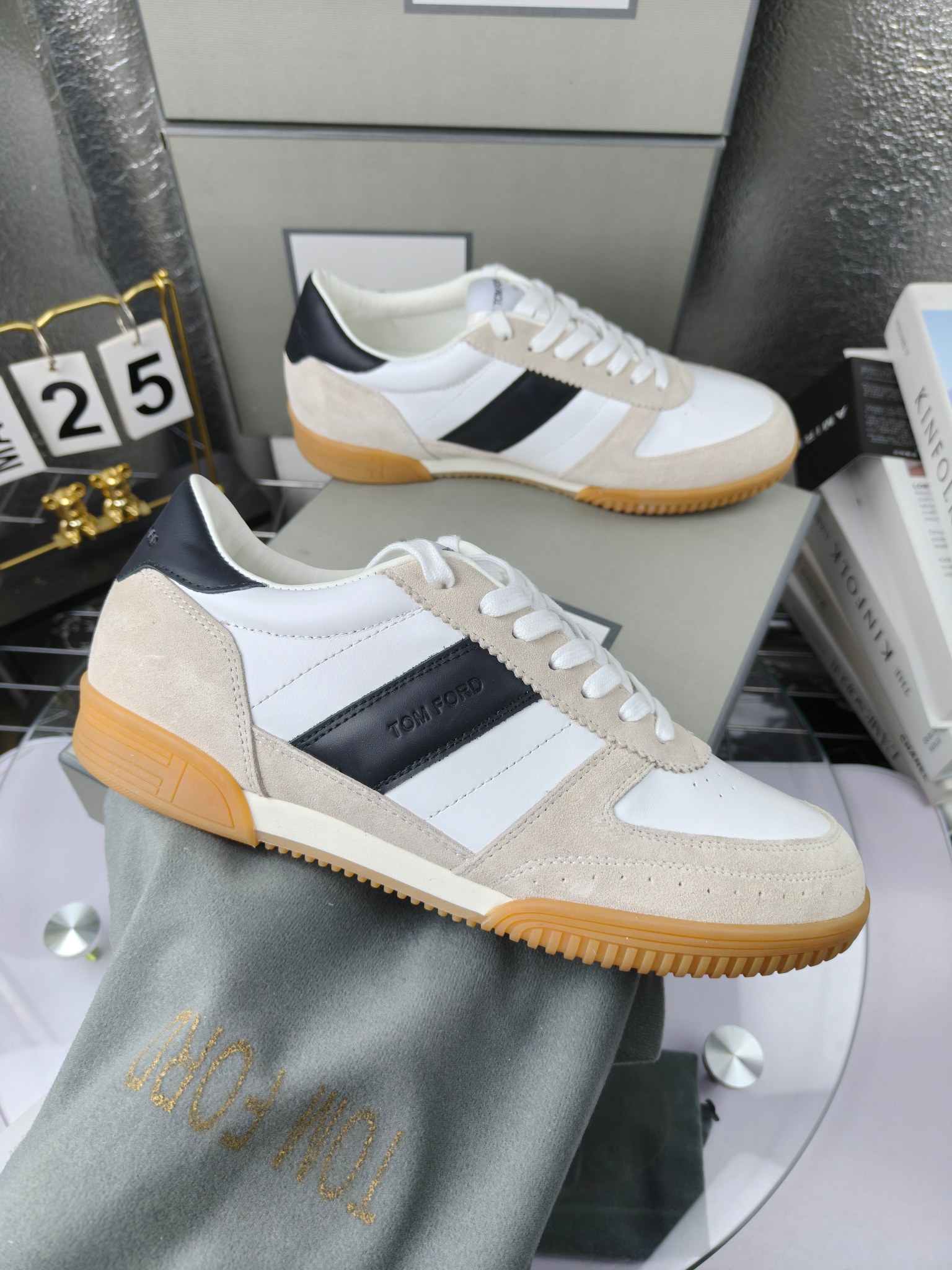 Tom Ford Leather Suede Sneakers Multi-color
