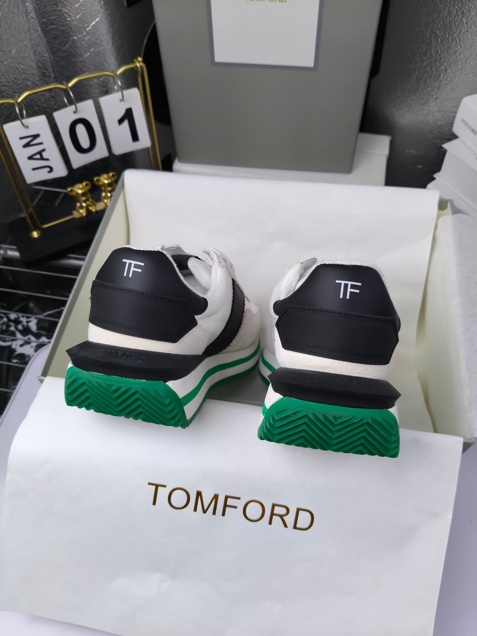 Tom Ford Retro Platform Sneakers White/Black/Green