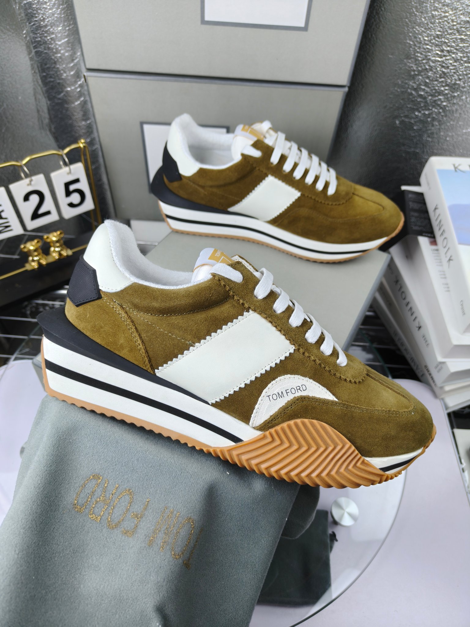 Tom Ford Retro Suede Sneakers Olive