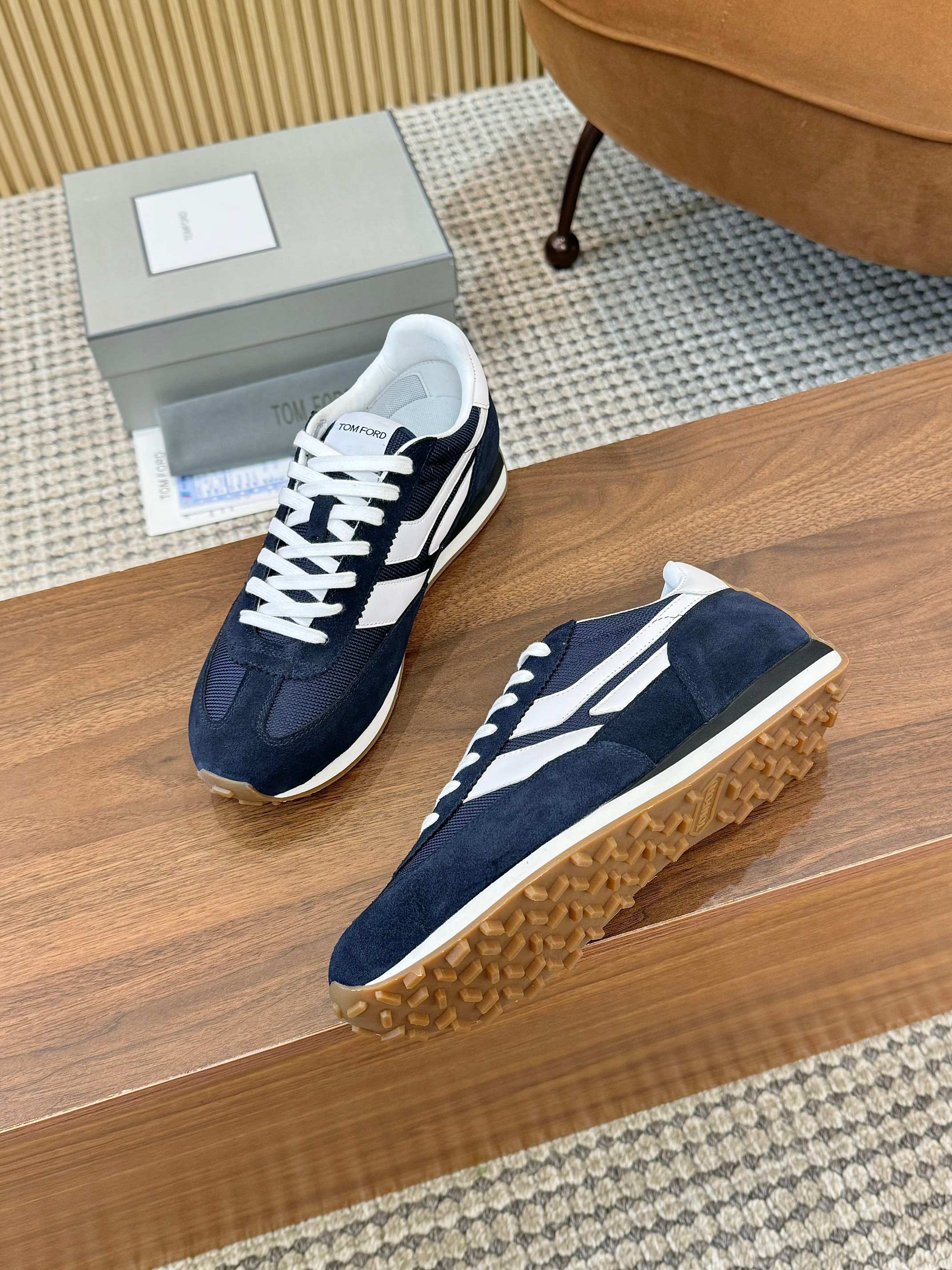 Tom Ford Retro Low-Top Sneakers Navy