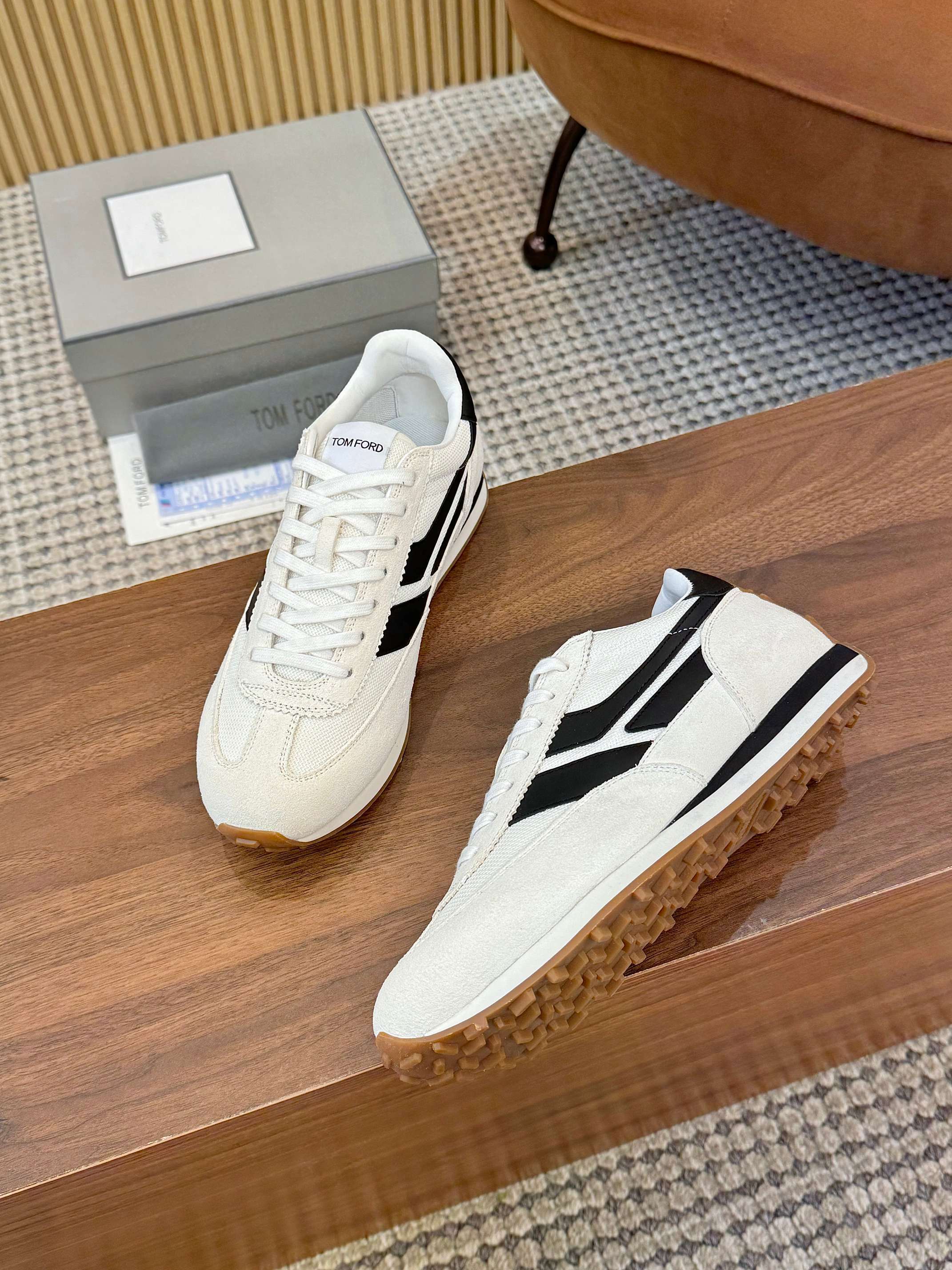 Tom Ford Retro Low-Top Sneakers White/Black