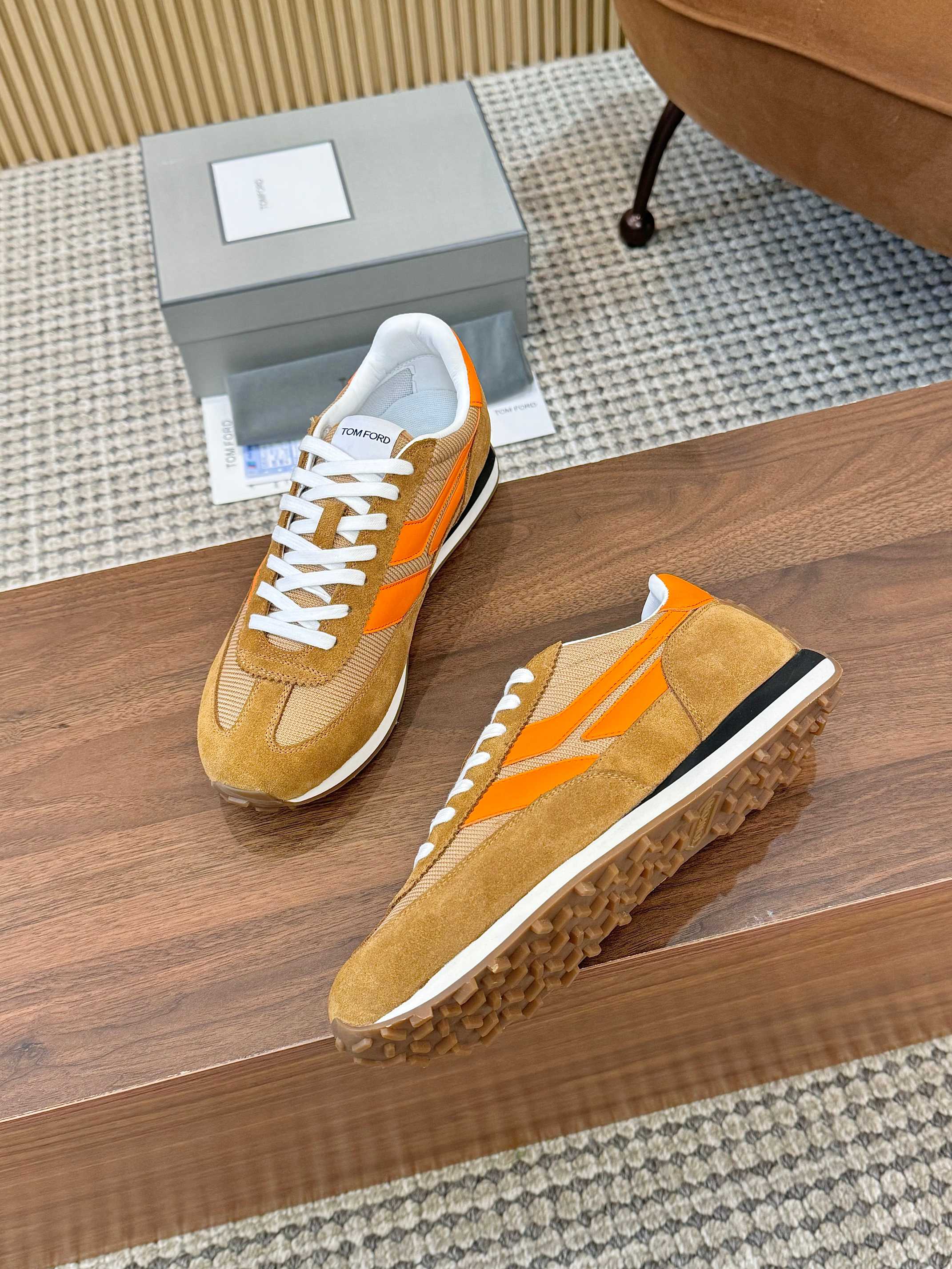 Tom Ford Retro Low-Top Sneakers Tan/Orange