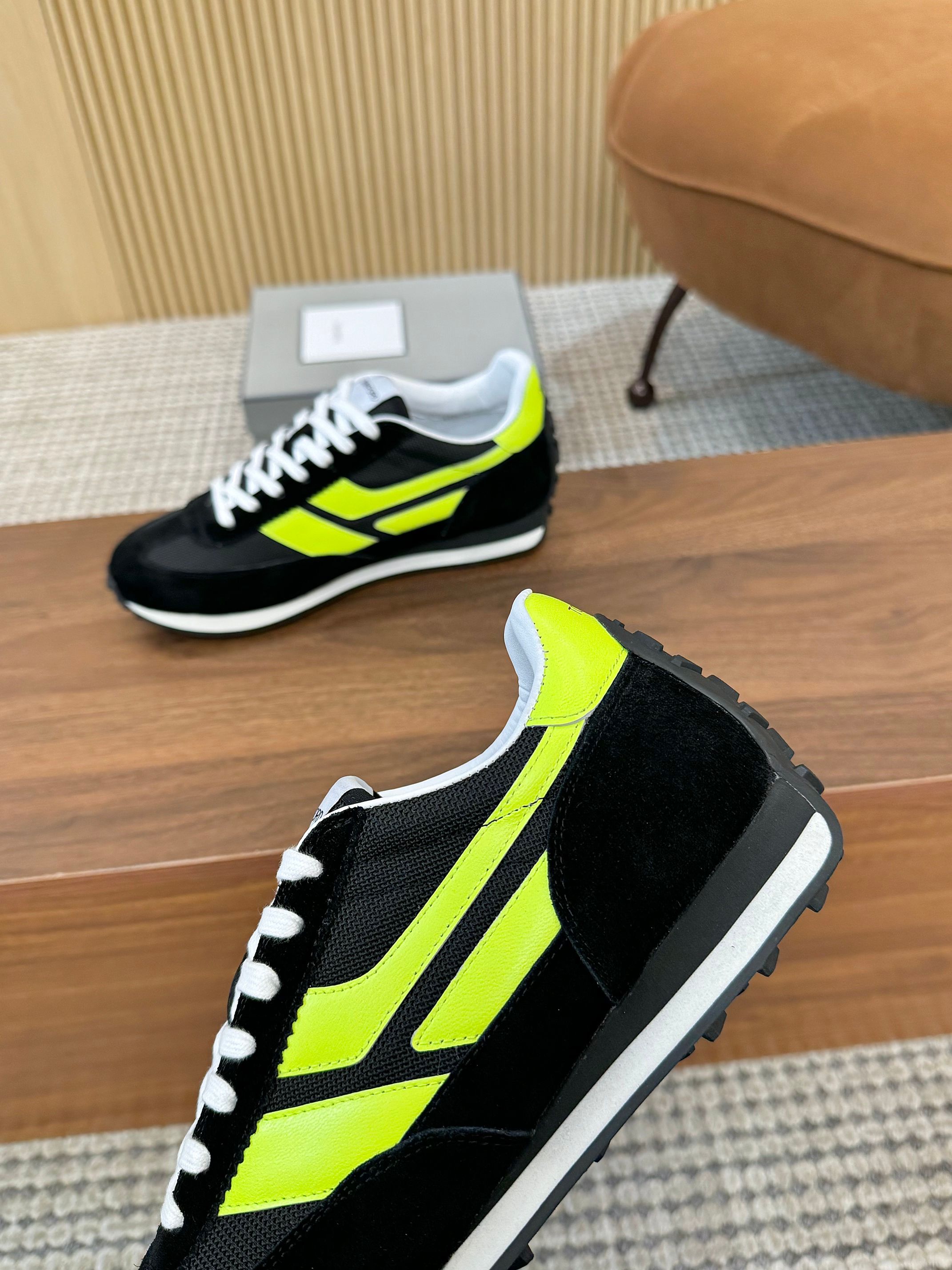 Tom Ford Mesh Suede Low-Top Sneakers Black/Neon Yellow