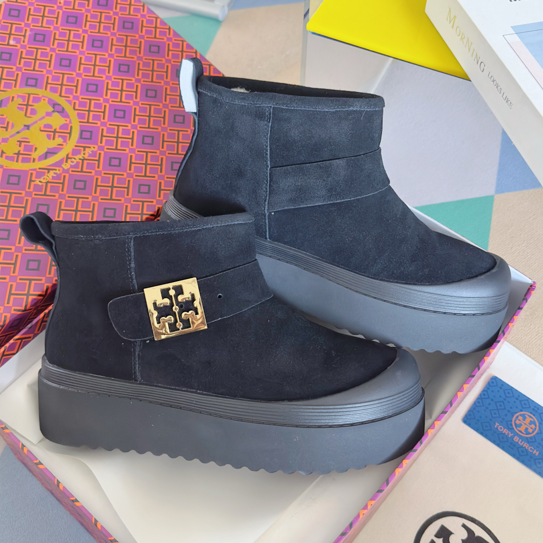 Tory Burch Mellow Shearling Platform Snow Boots Black