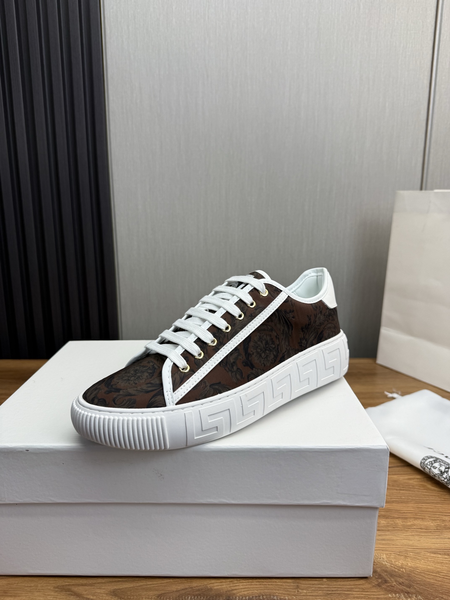 Versace Baroque Leather Sneakers Brown