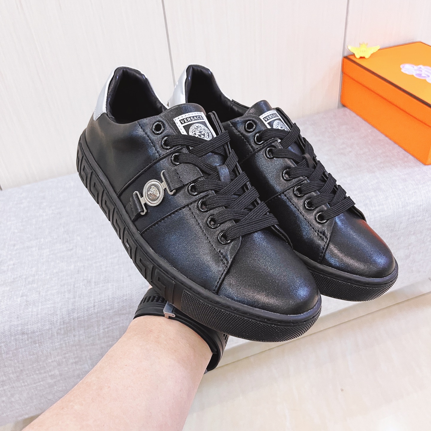 Versace Leather Low-Top Sneakers Black