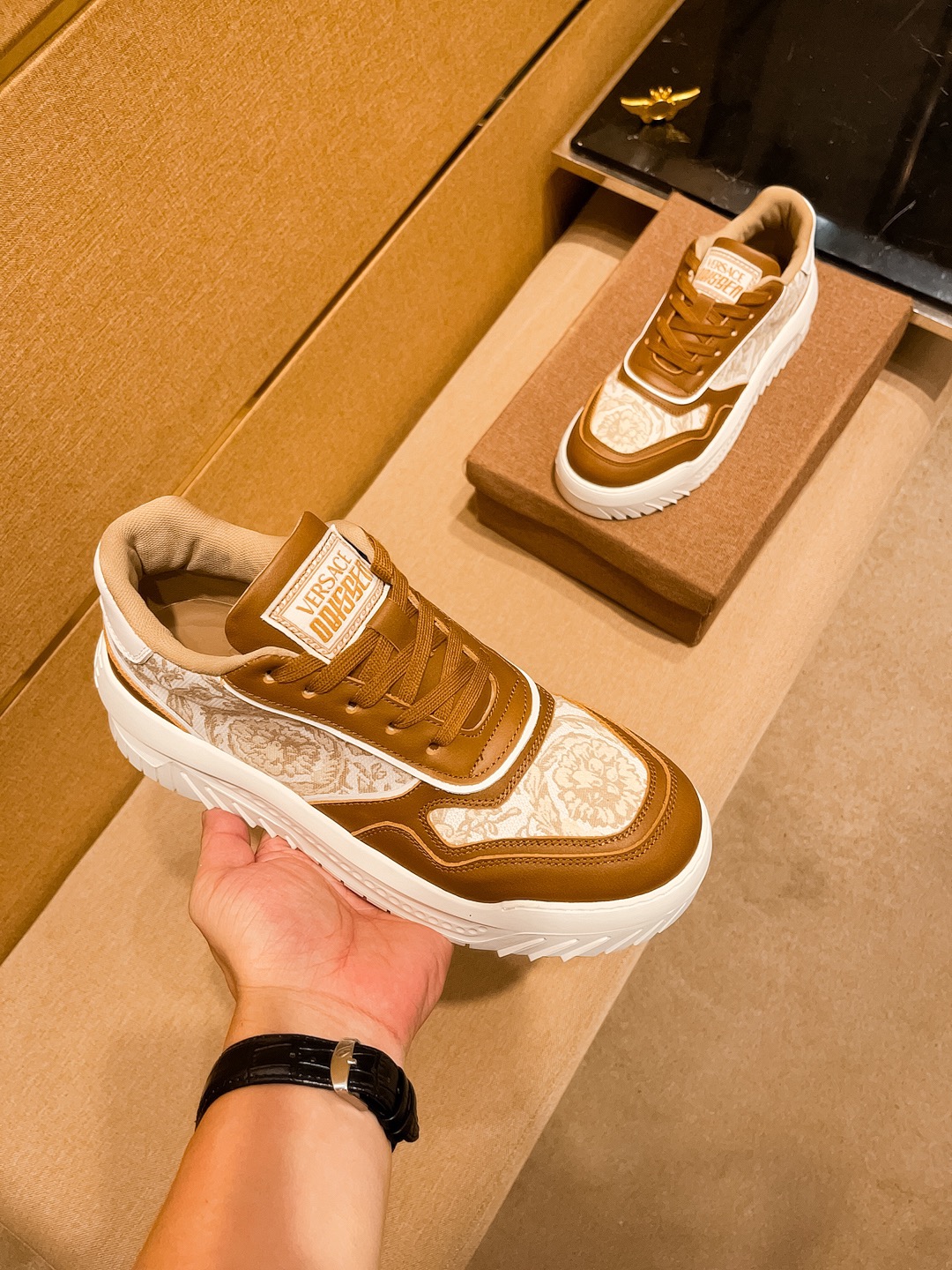Versace Men's Baroque Sneakers Brown
