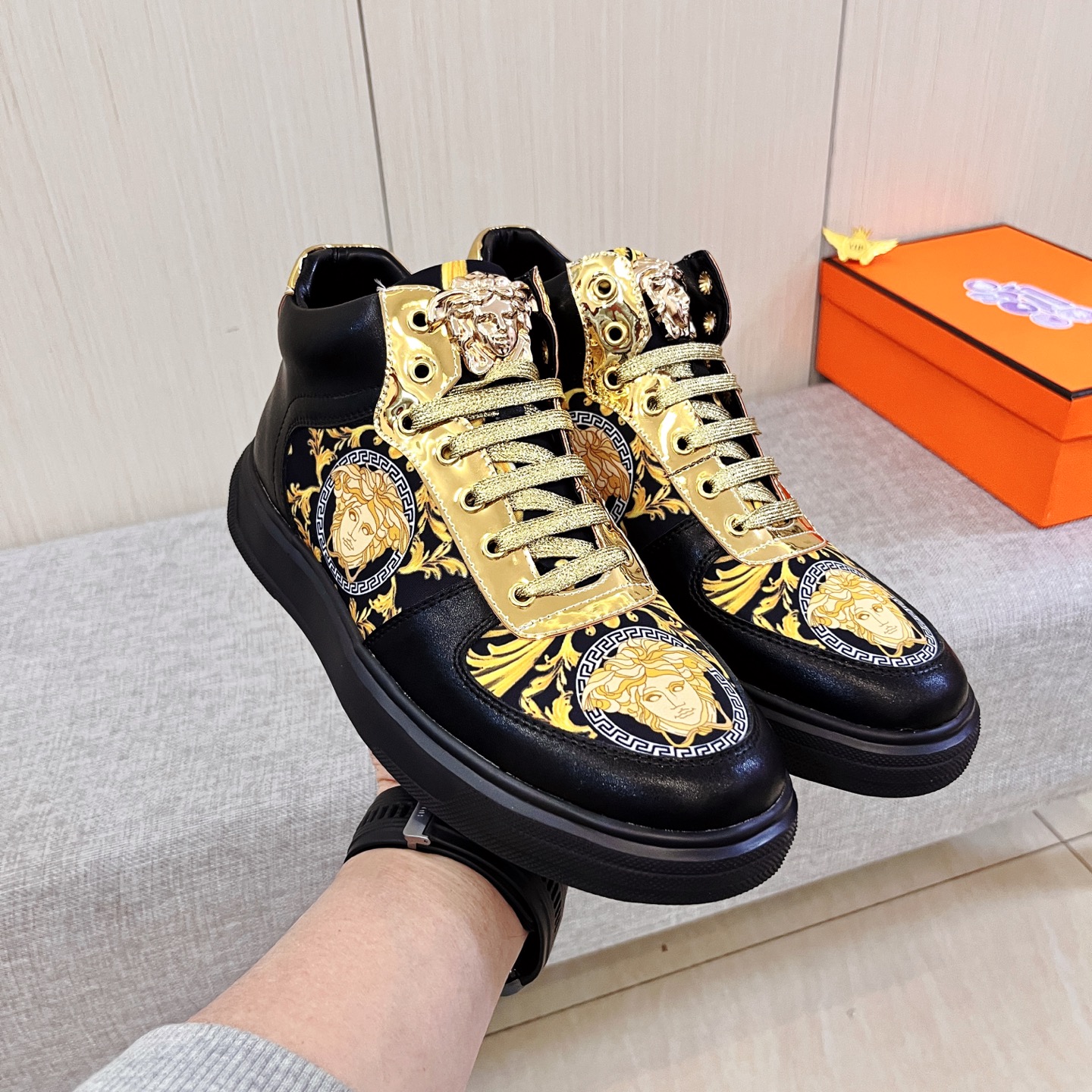 Versace Medusa High-Top Sneakers Black/Gold
