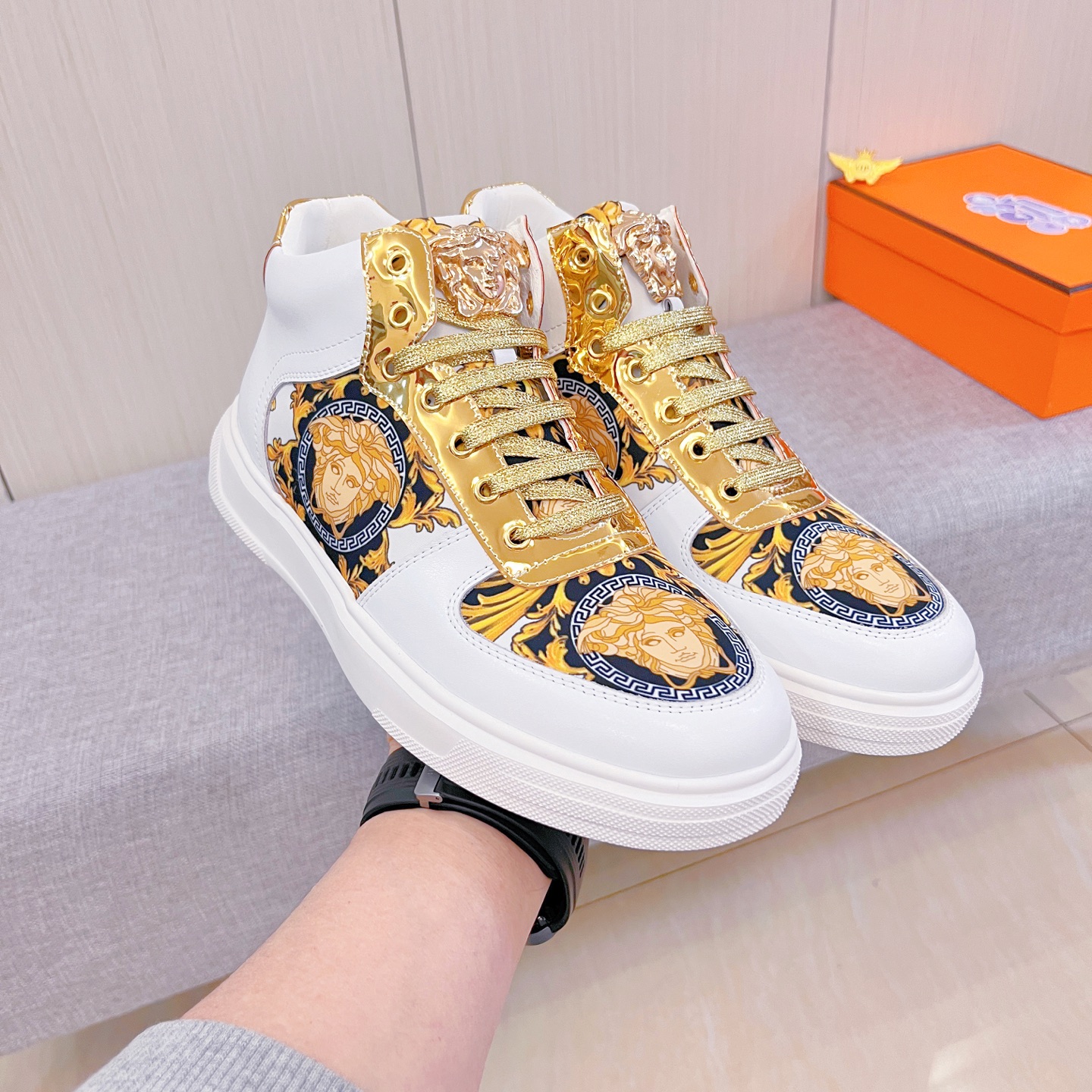 Versace Medusa High-Top Sneakers White/Gold