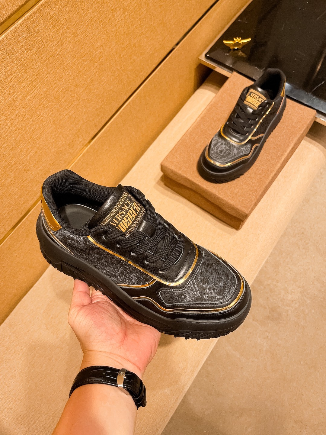 Versace Chunky Low-Top Sneakers Black Gold