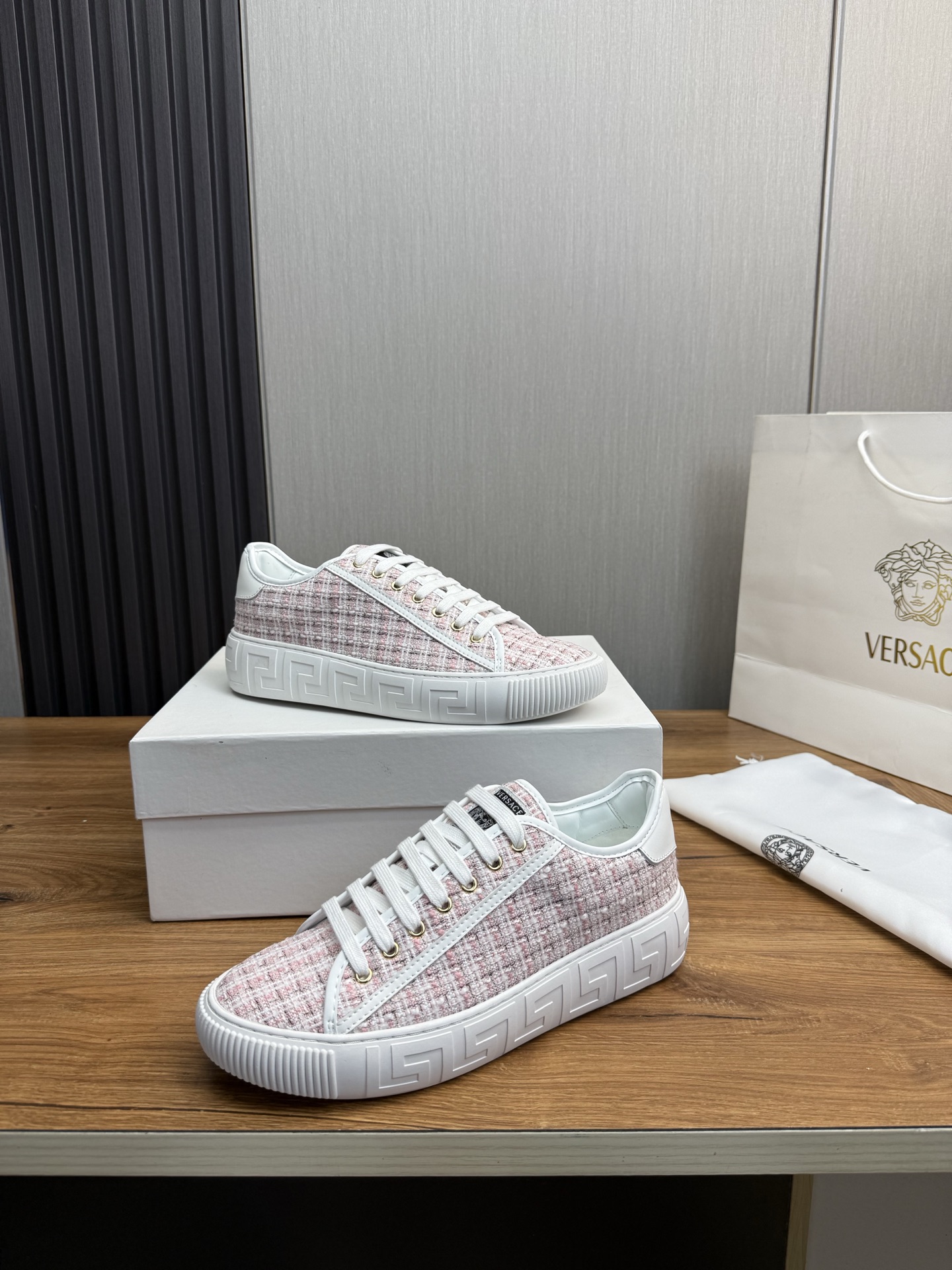 Versace Tweed Low-Top Sneakers Pink