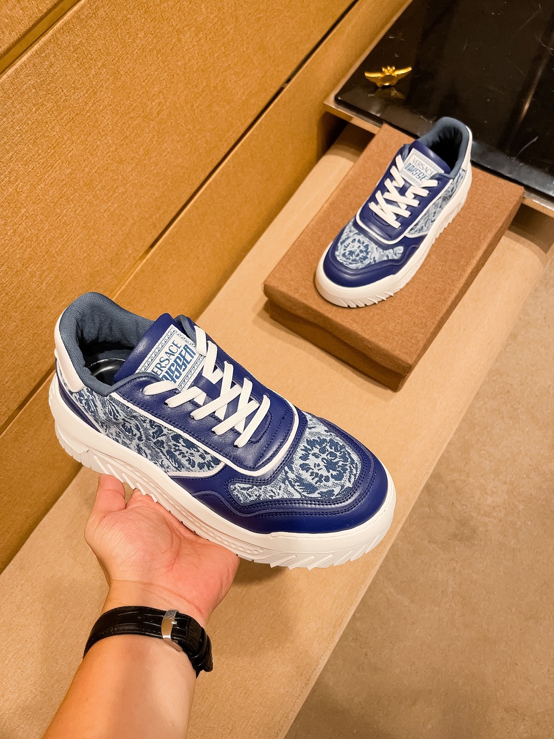 Versace Jacquard Low-Top Sneakers Blue
