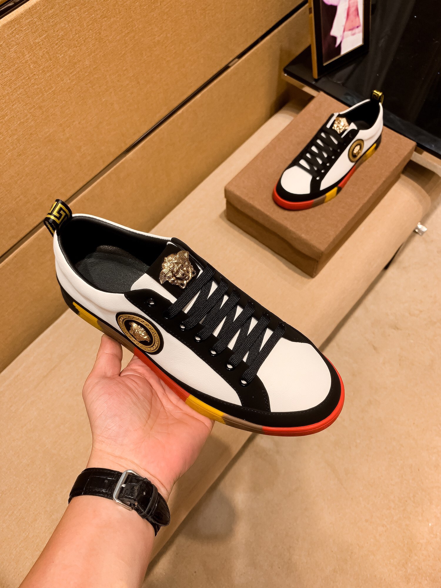 Versace Medusa Leather Low-Top Sneakers Black/White