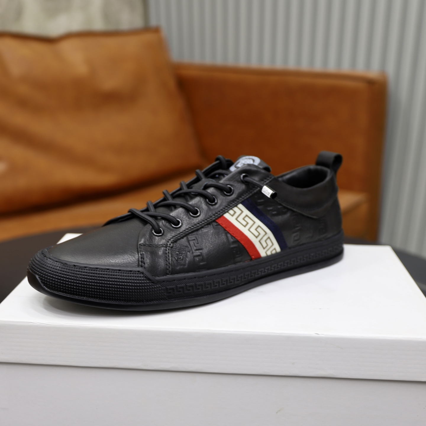 Versace Leather Low-Top Sneakers Black